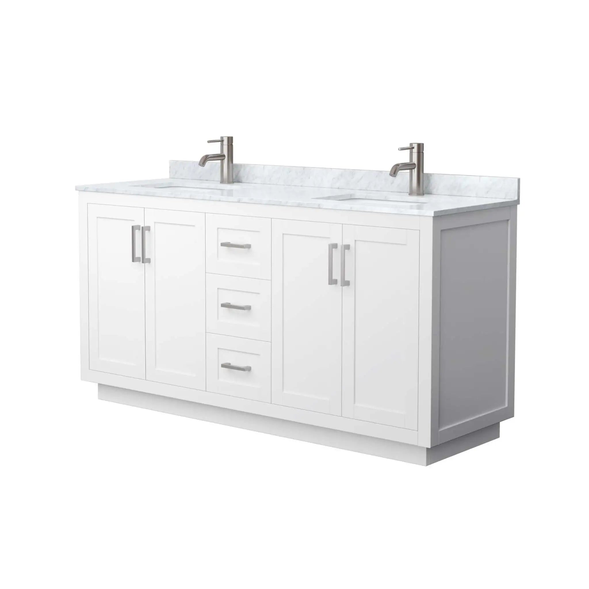 66" Miranda Double Bathroom Vanity in White with Brushed Nickel Trim by Wyndham