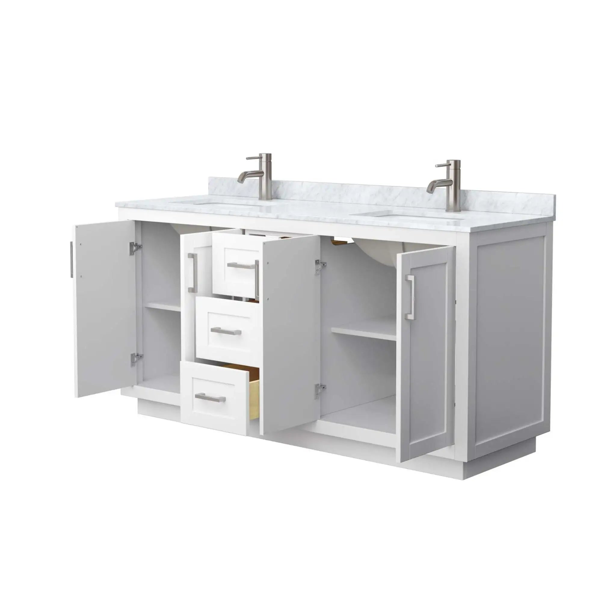 66" Miranda Double Bathroom Vanity in White with Brushed Nickel Trim by Wyndham