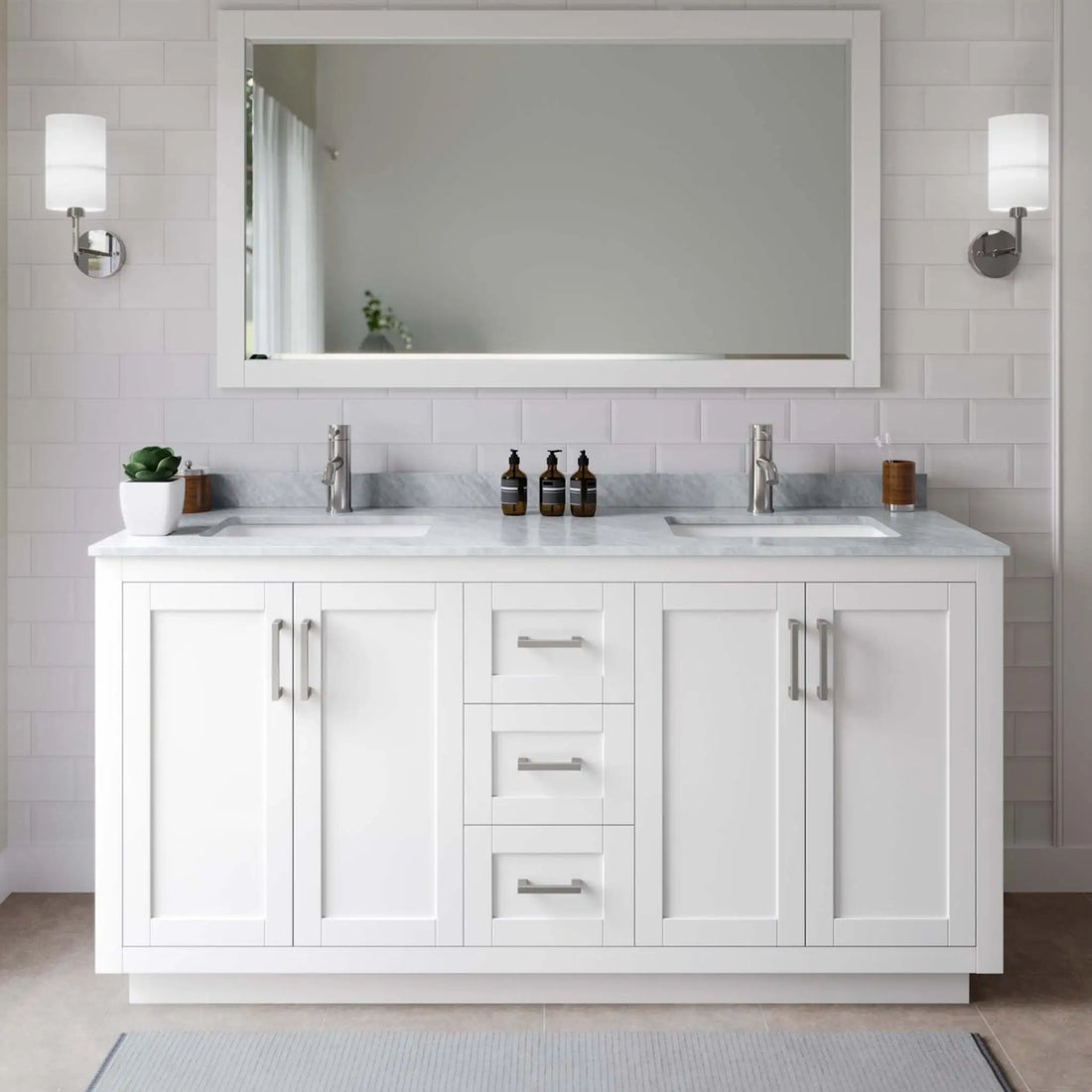 66" Miranda Double Bathroom Vanity in White with Brushed Nickel Trim by Wyndham