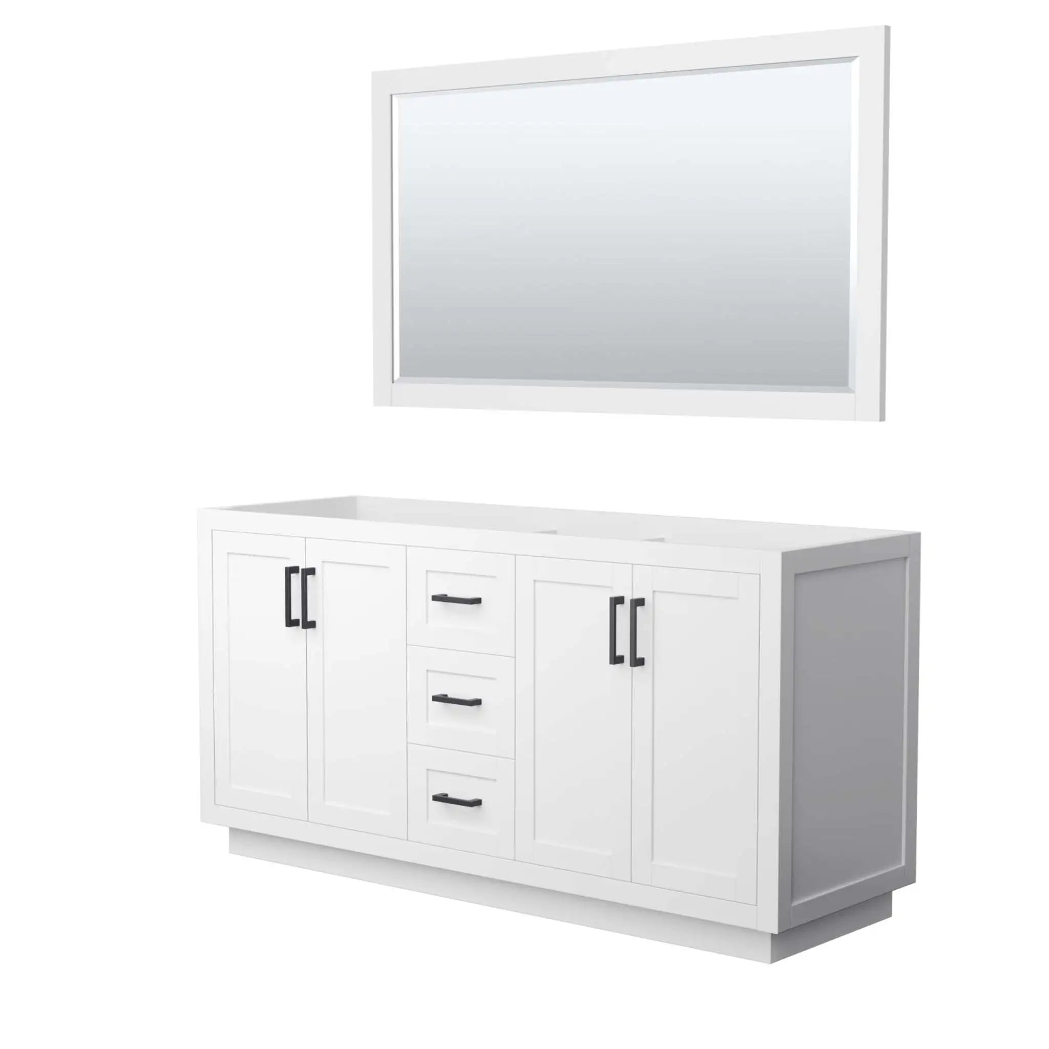 66" Miranda Double Bathroom Vanity in White with Matte Black Trim & 58" Mirror by Wyndham