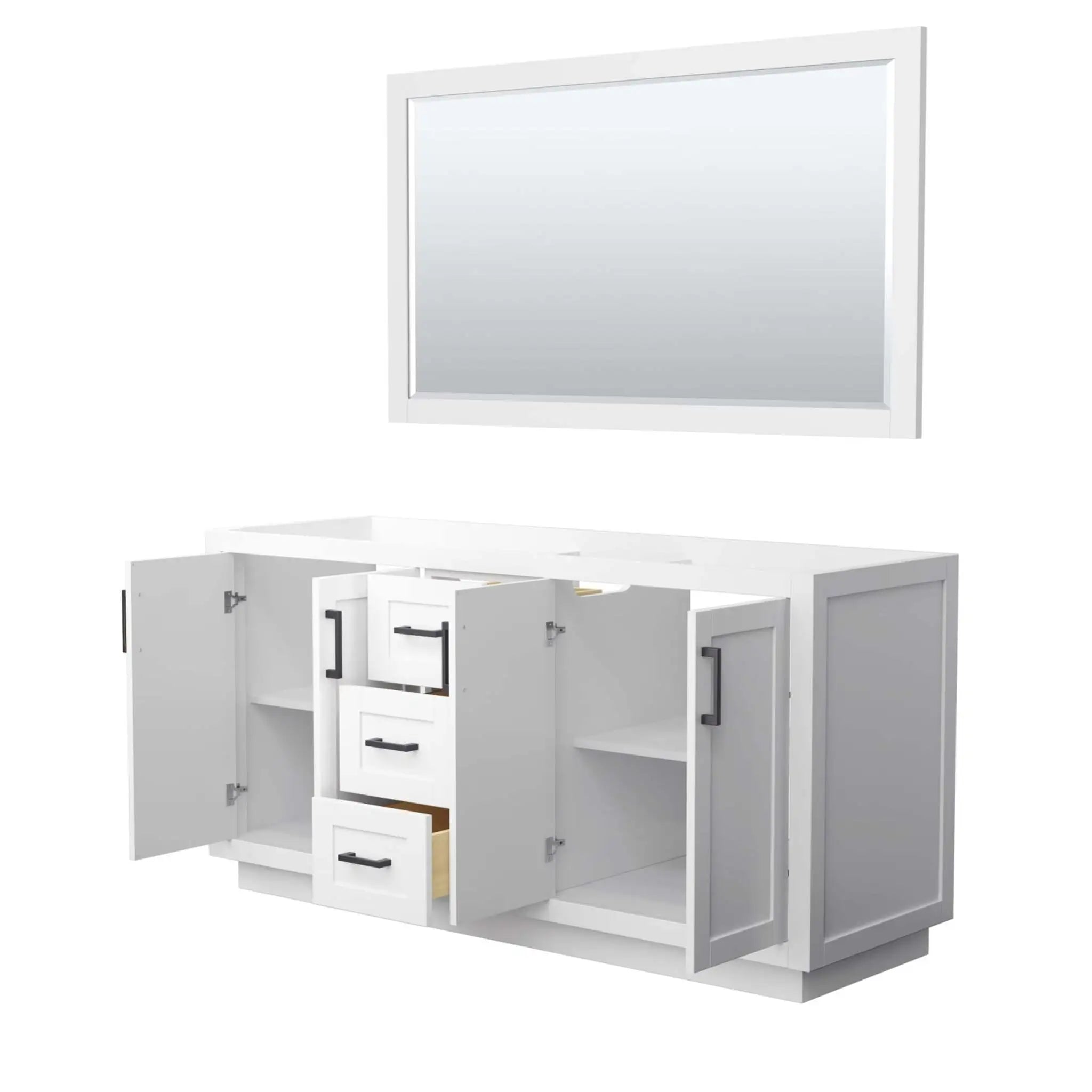 66" Miranda Double Bathroom Vanity in White with Matte Black Trim & 58" Mirror by Wyndham