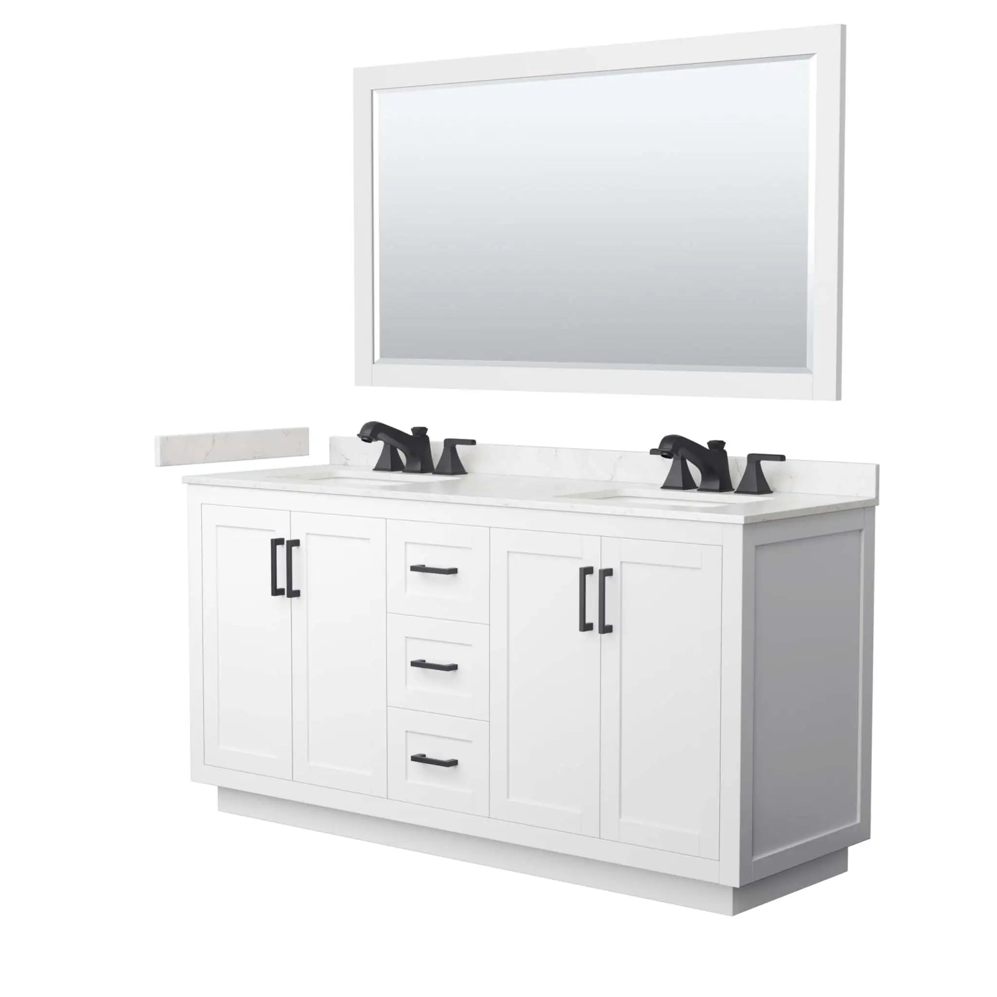 66" Miranda Double Bathroom Vanity in White with Matte Black Trim & 58" Mirror by Wyndham