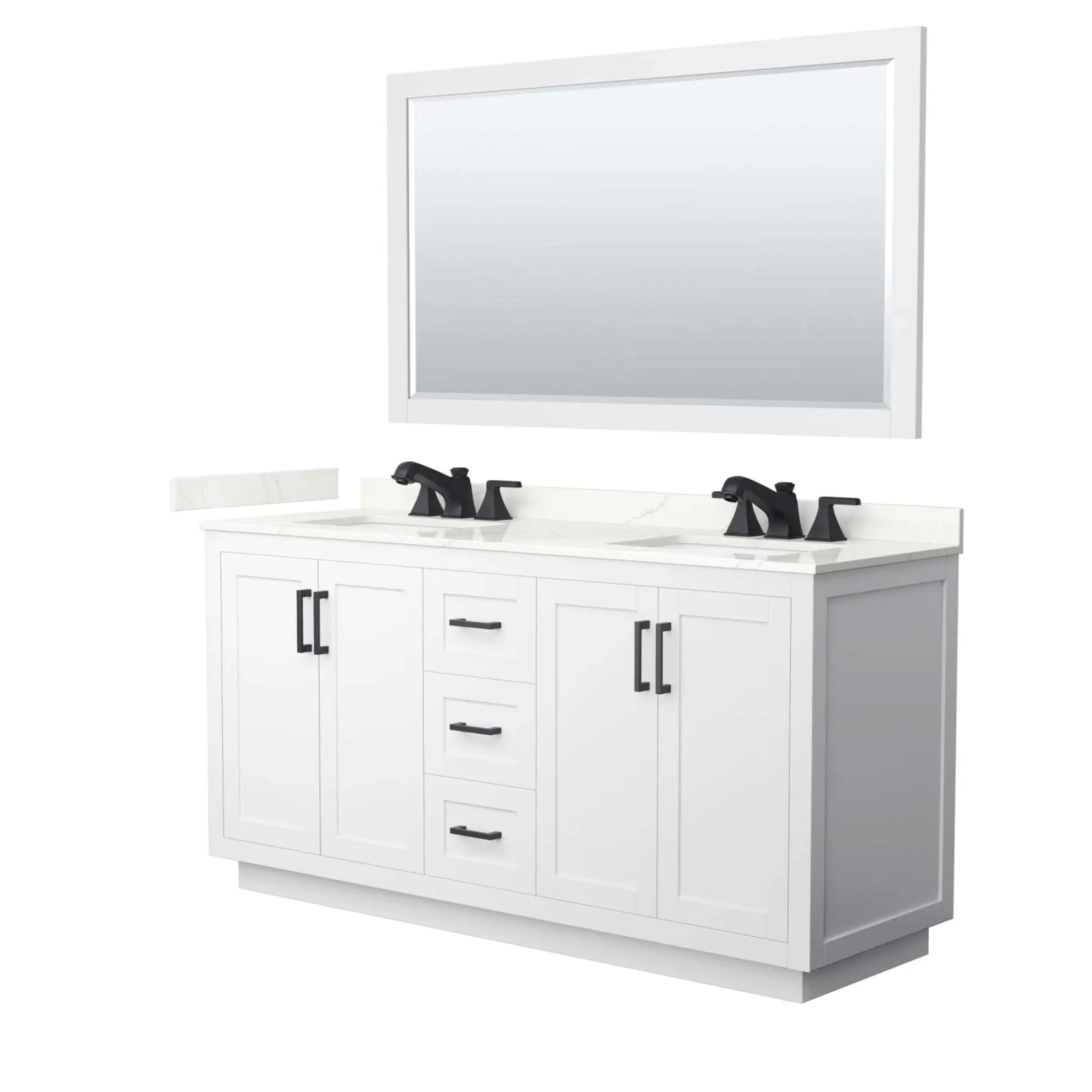 66" Miranda Double Bathroom Vanity in White with Matte Black Trim & 58" Mirror by Wyndham