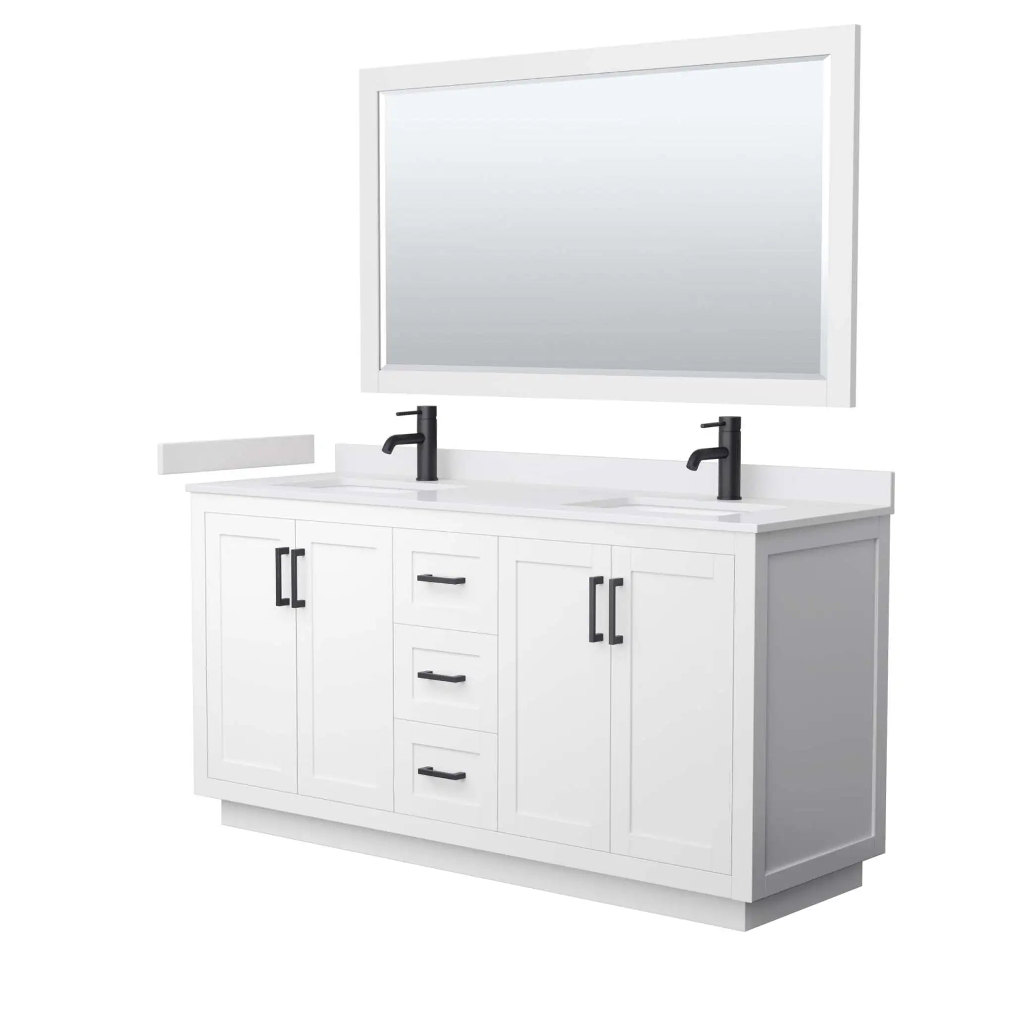 66" Miranda Double Bathroom Vanity in White with Matte Black Trim & 58" Mirror by Wyndham