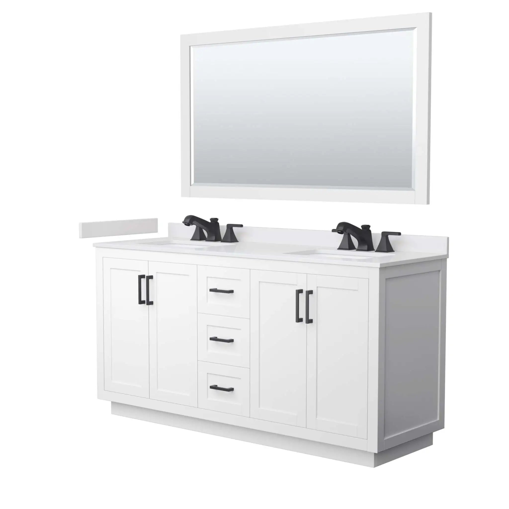 66" Miranda Double Bathroom Vanity in White with Matte Black Trim & 58" Mirror by Wyndham