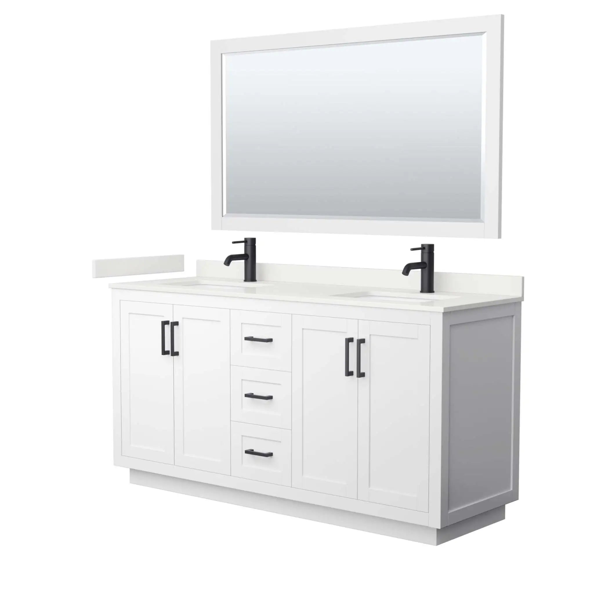 66" Miranda Double Bathroom Vanity in White with Matte Black Trim & 58" Mirror by Wyndham