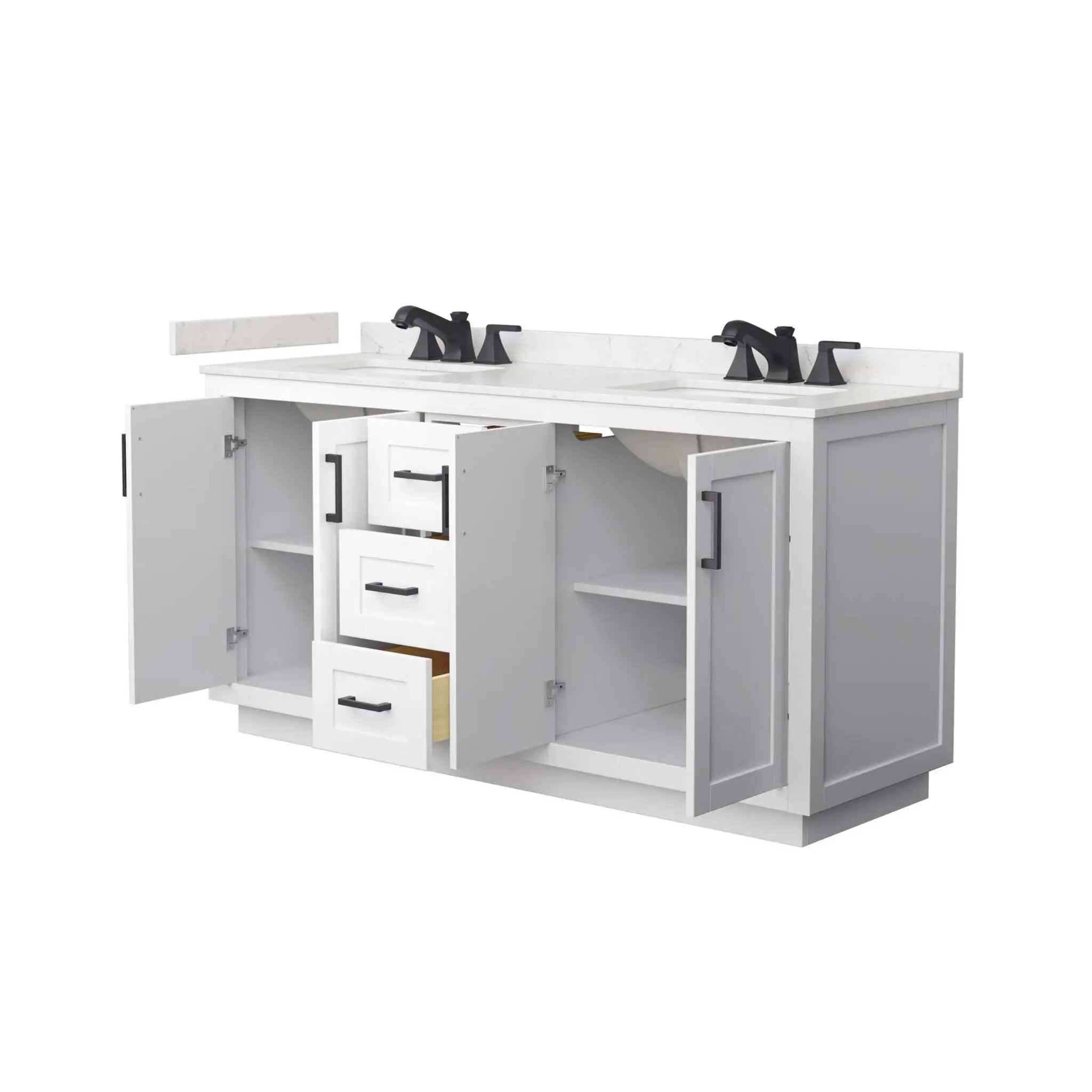 66" Miranda Double Bathroom Vanity in White with Matte Black Trim by Wyndham