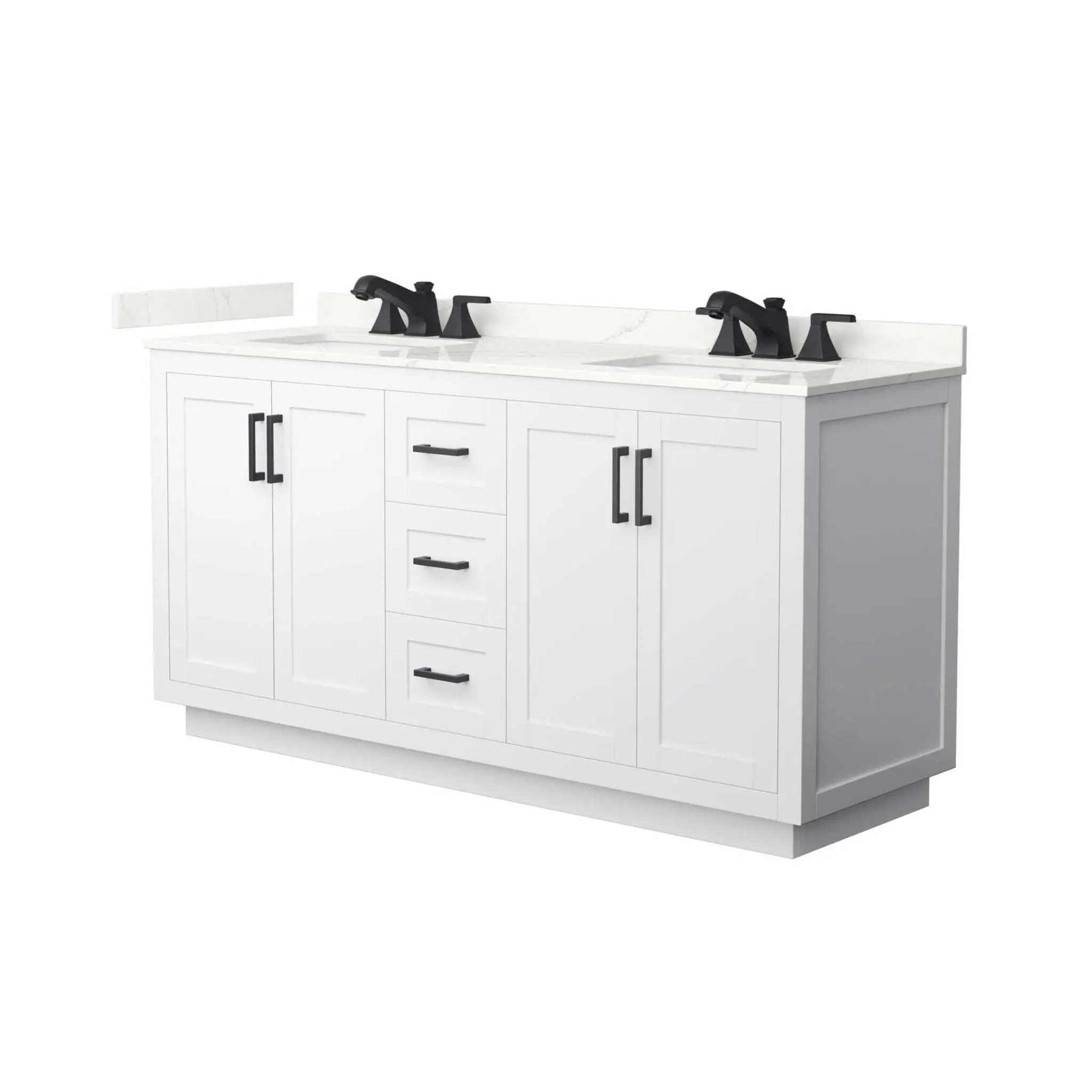 66" Miranda Double Bathroom Vanity in White with Matte Black Trim by Wyndham