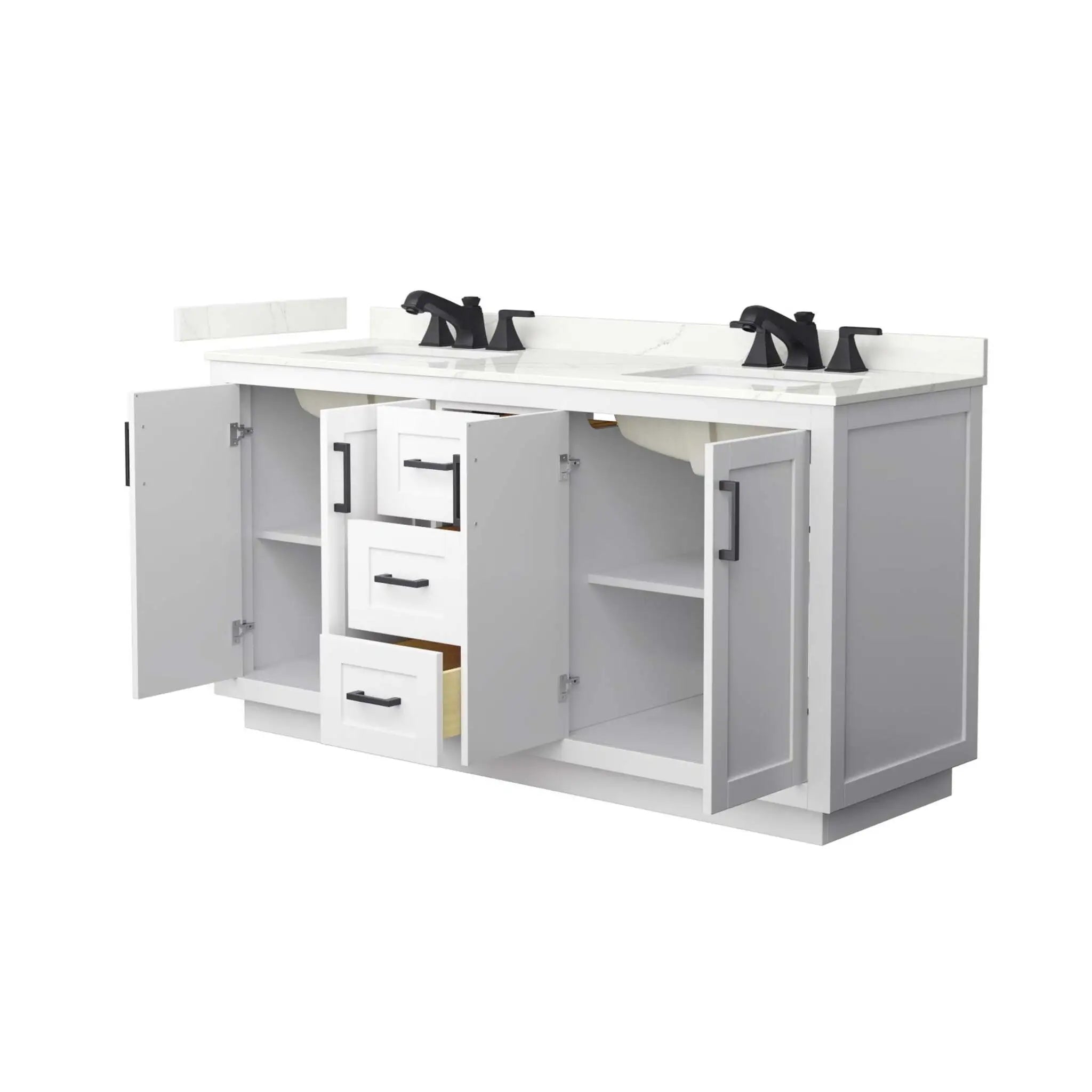 66" Miranda Double Bathroom Vanity in White with Matte Black Trim by Wyndham