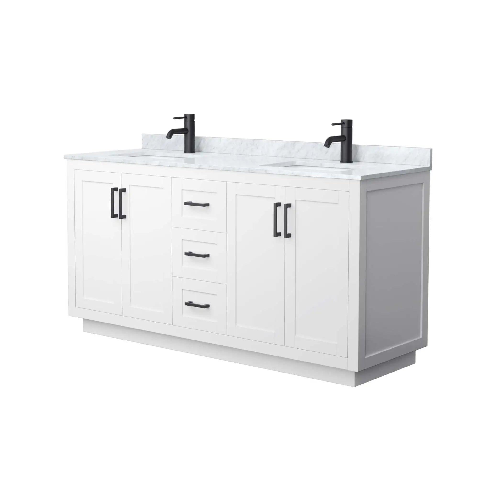 66" Miranda Double Bathroom Vanity in White with Matte Black Trim by Wyndham