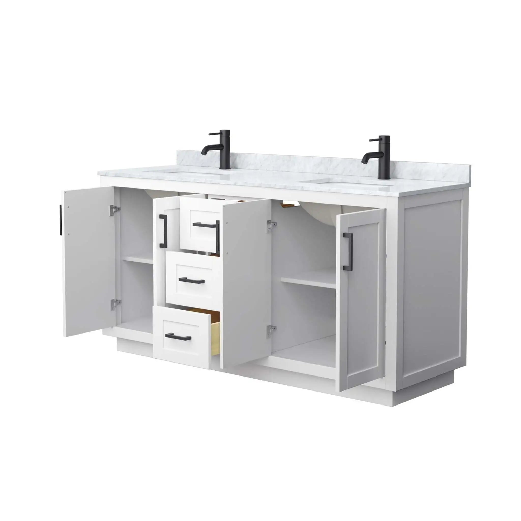 66" Miranda Double Bathroom Vanity in White with Matte Black Trim by Wyndham