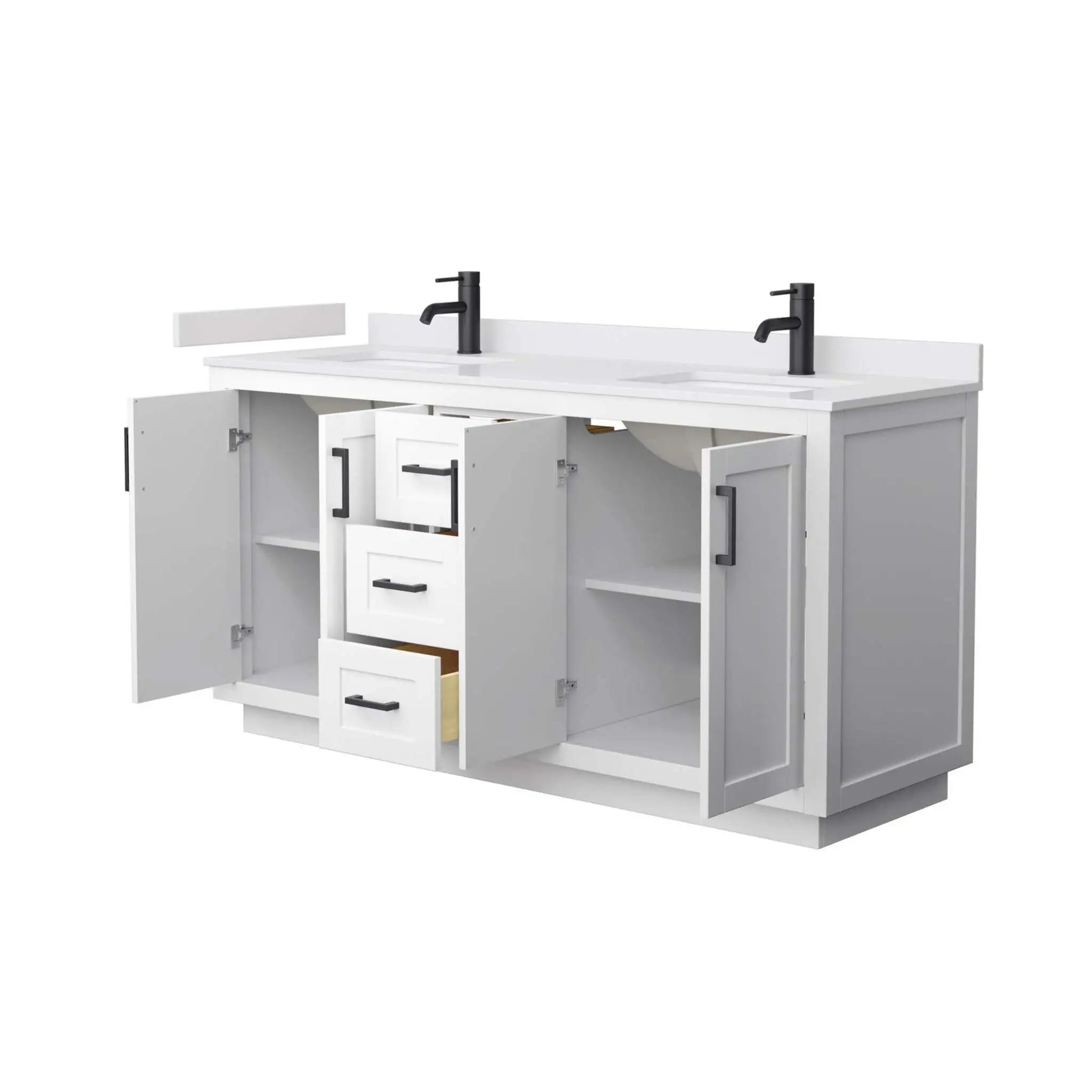 66" Miranda Double Bathroom Vanity in White with Matte Black Trim by Wyndham