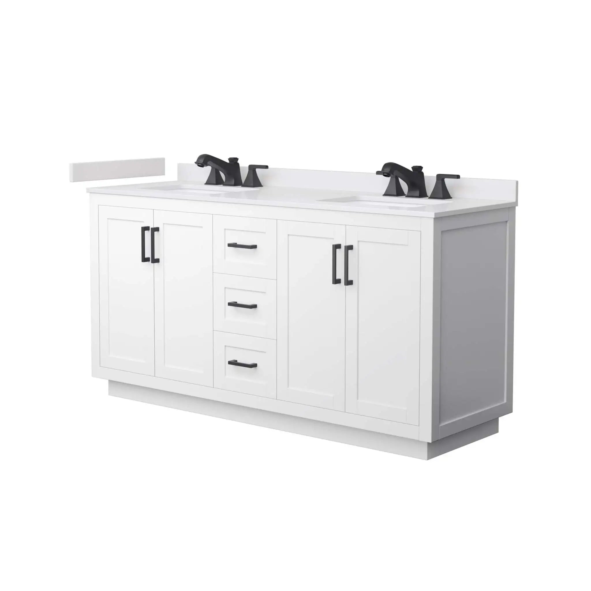 66" Miranda Double Bathroom Vanity in White with Matte Black Trim by Wyndham