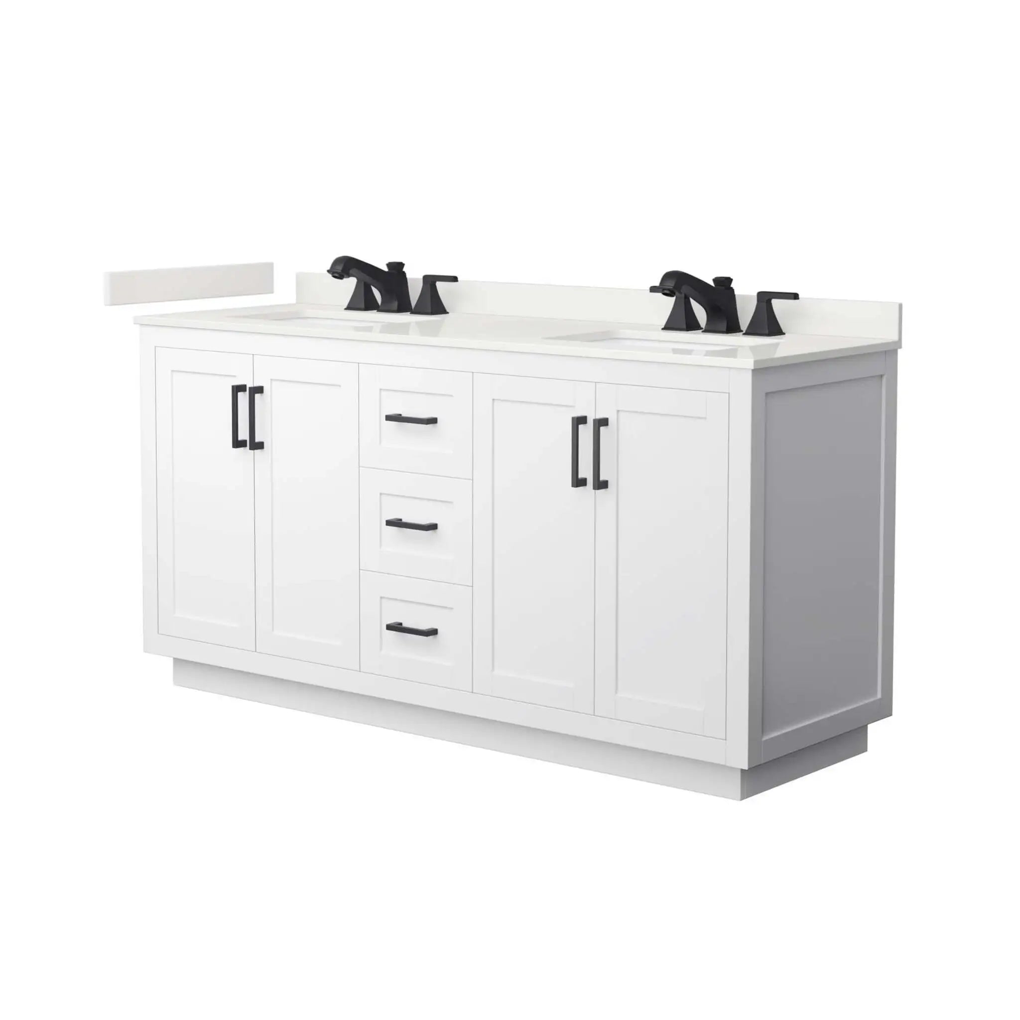 66" Miranda Double Bathroom Vanity in White with Matte Black Trim by Wyndham