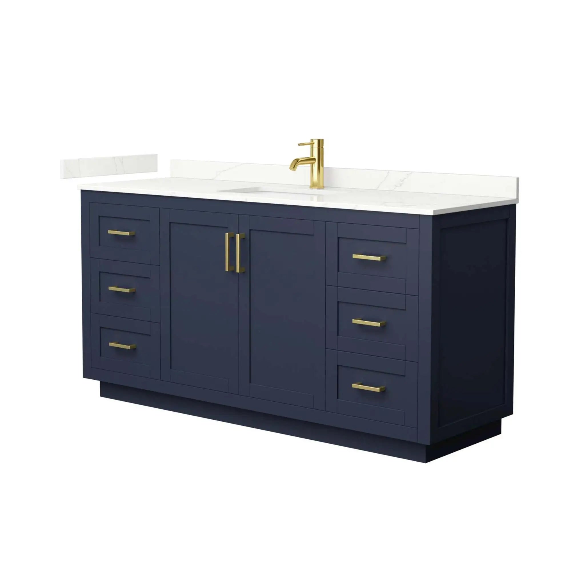 66" Miranda Single Bathroom Vanity in Dark Blue with Brushed Gold Trim by Wyndham