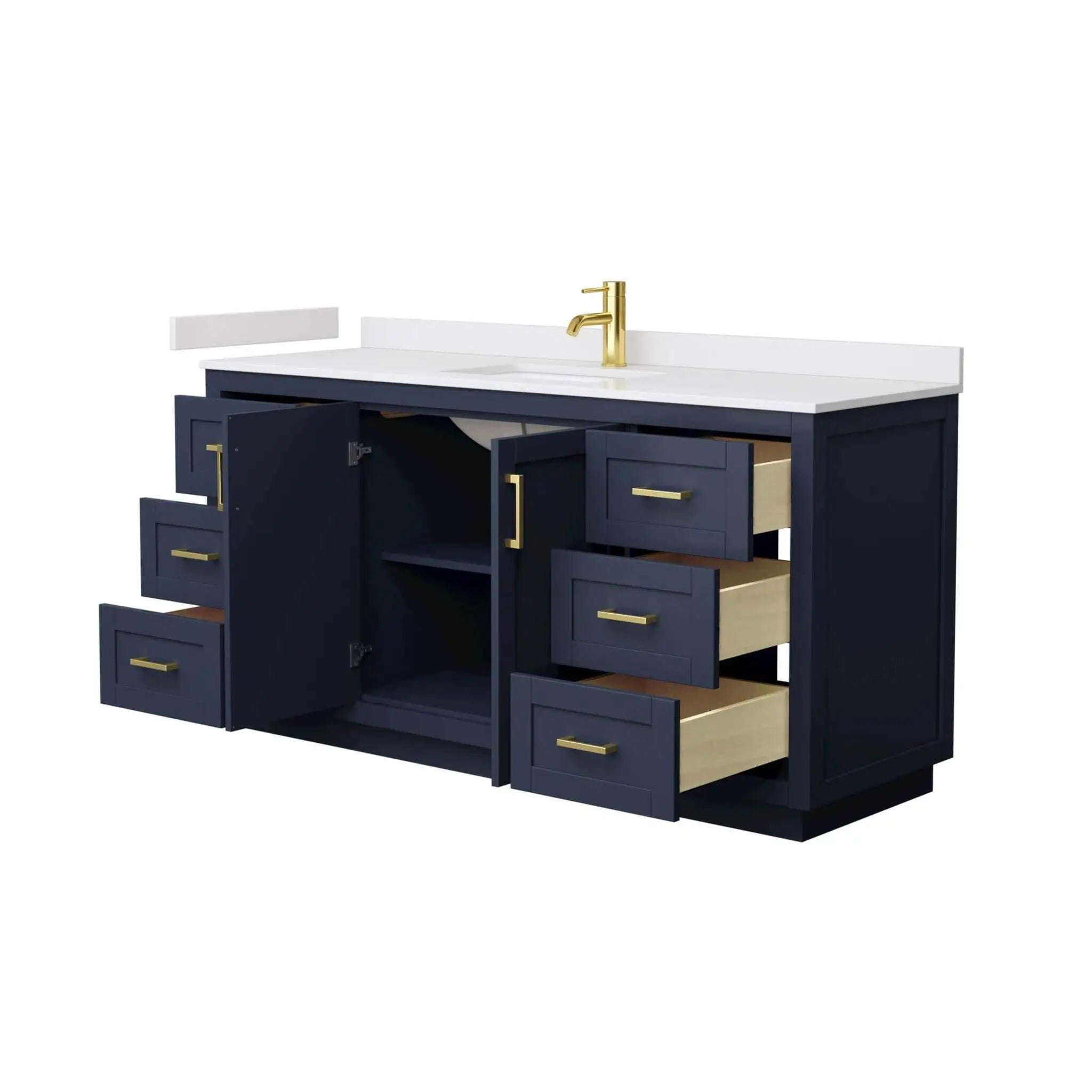 66" Miranda Single Bathroom Vanity in Dark Blue with Brushed Gold Trim by Wyndham