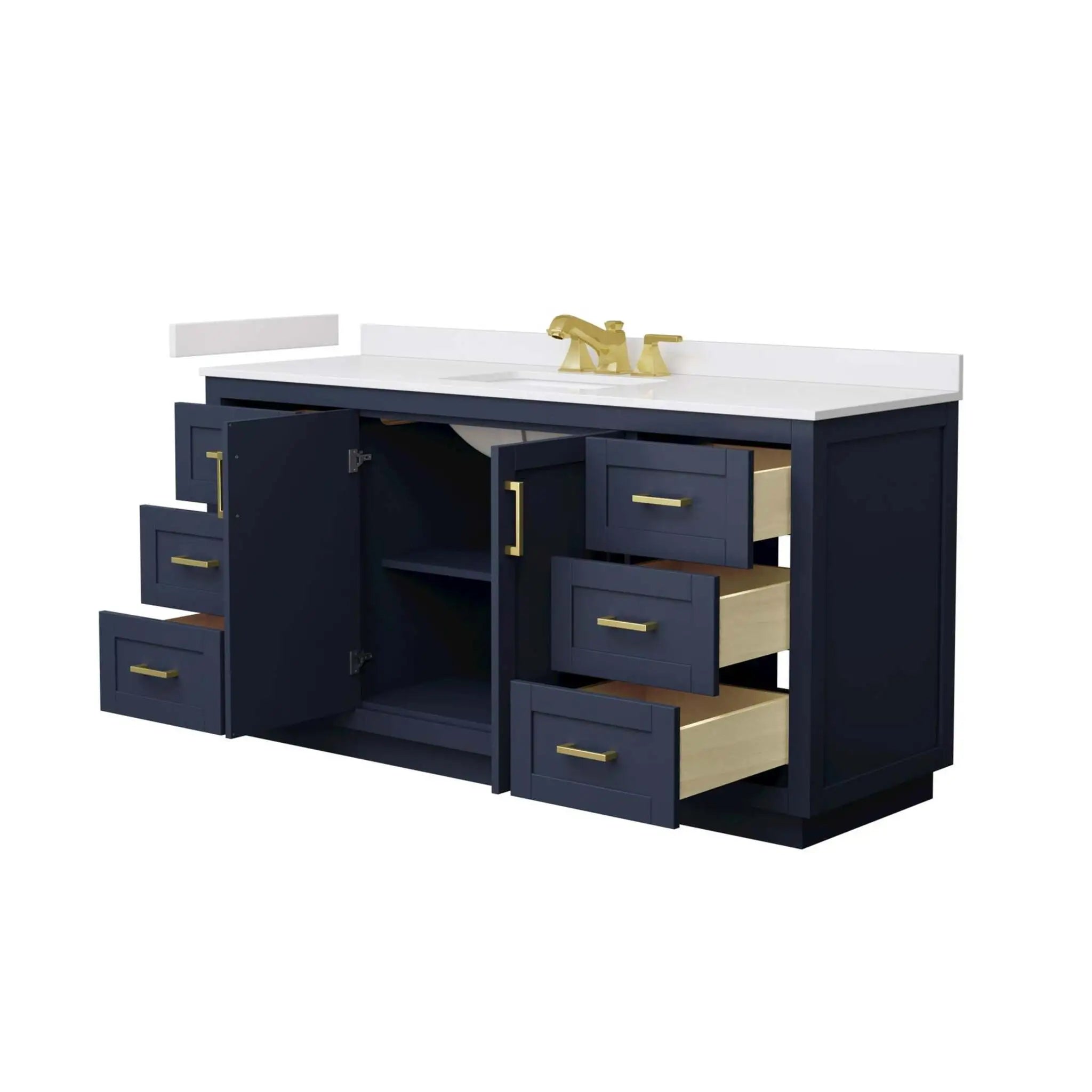 66" Miranda Single Bathroom Vanity in Dark Blue with Brushed Gold Trim by Wyndham