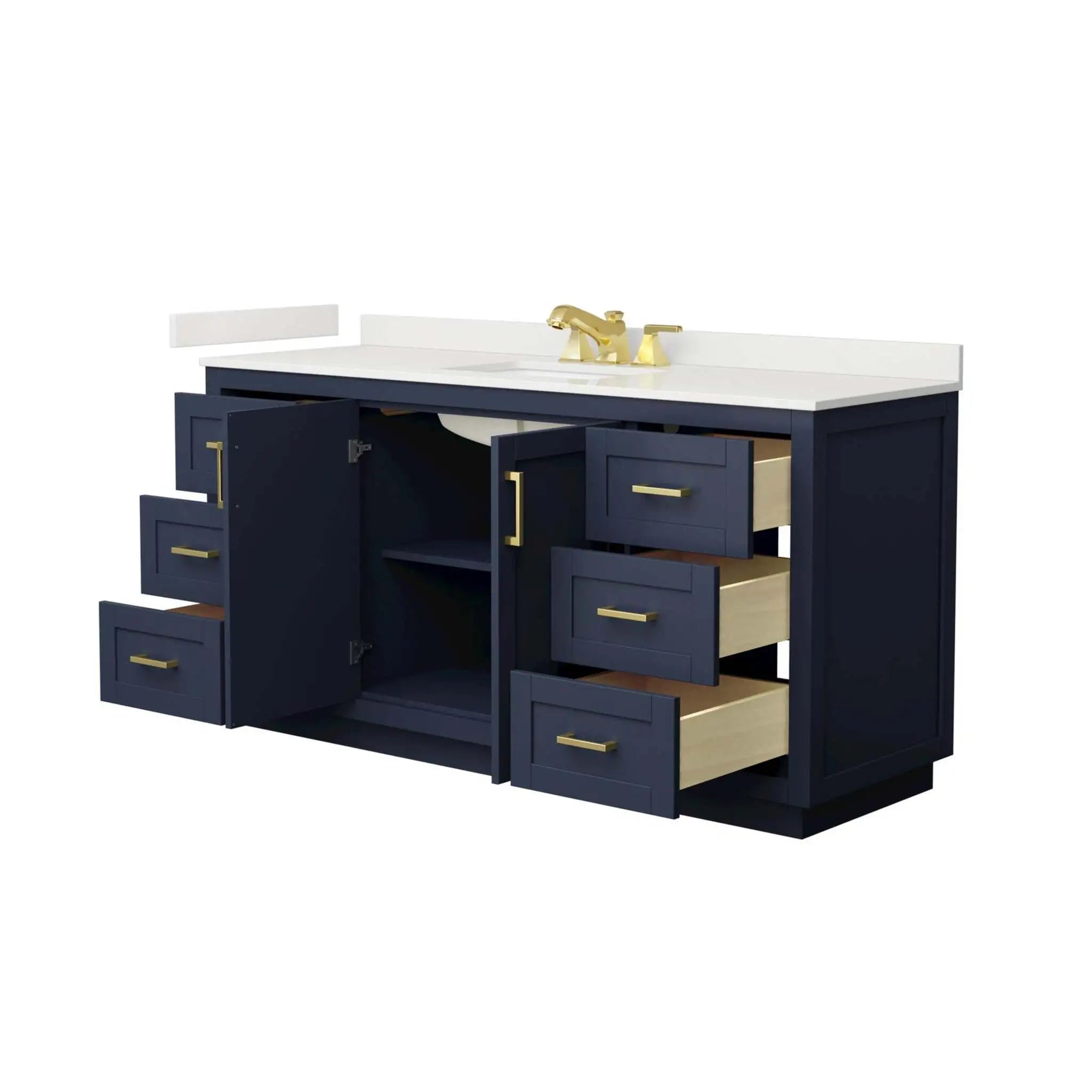66" Miranda Single Bathroom Vanity in Dark Blue with Brushed Gold Trim by Wyndham