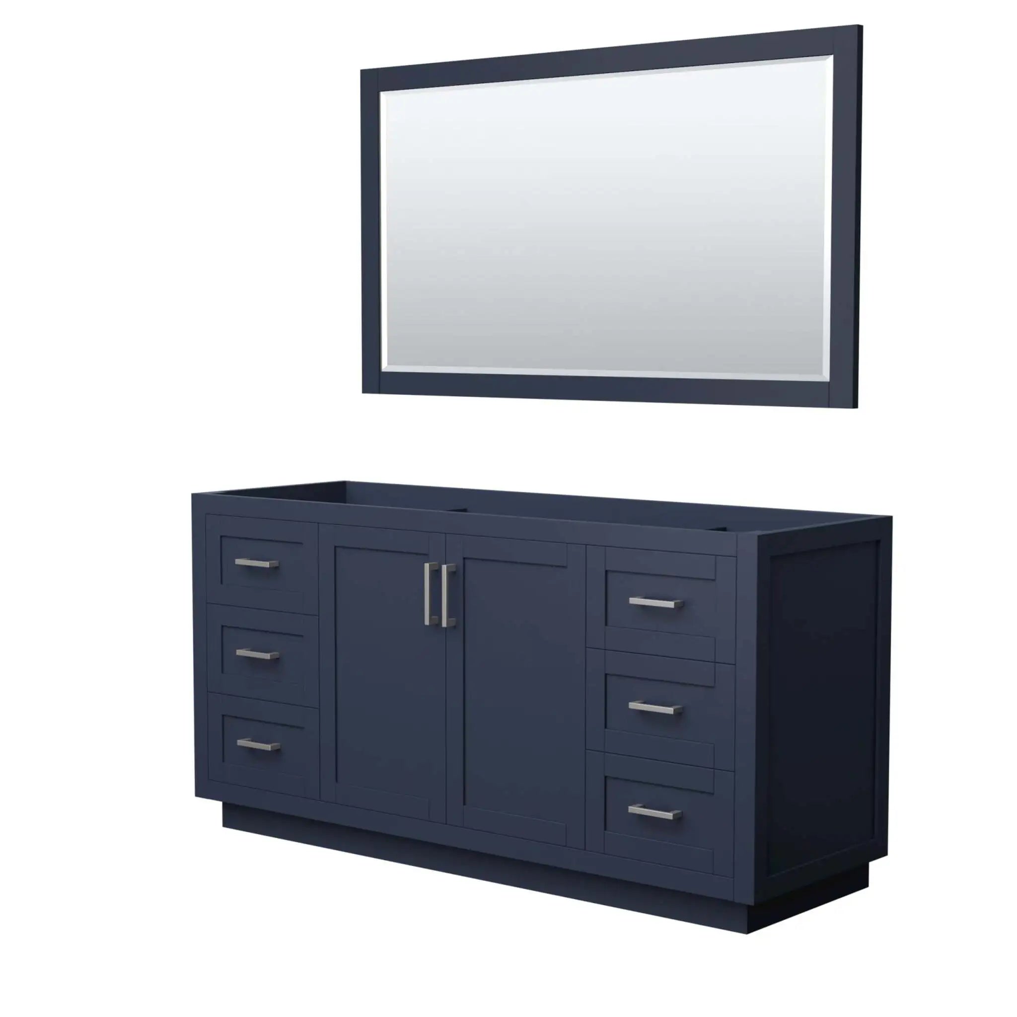 66" Miranda Single Bathroom Vanity in Dark Blue with Brushed Nickel Trim & 58" Mirror by Wyndham