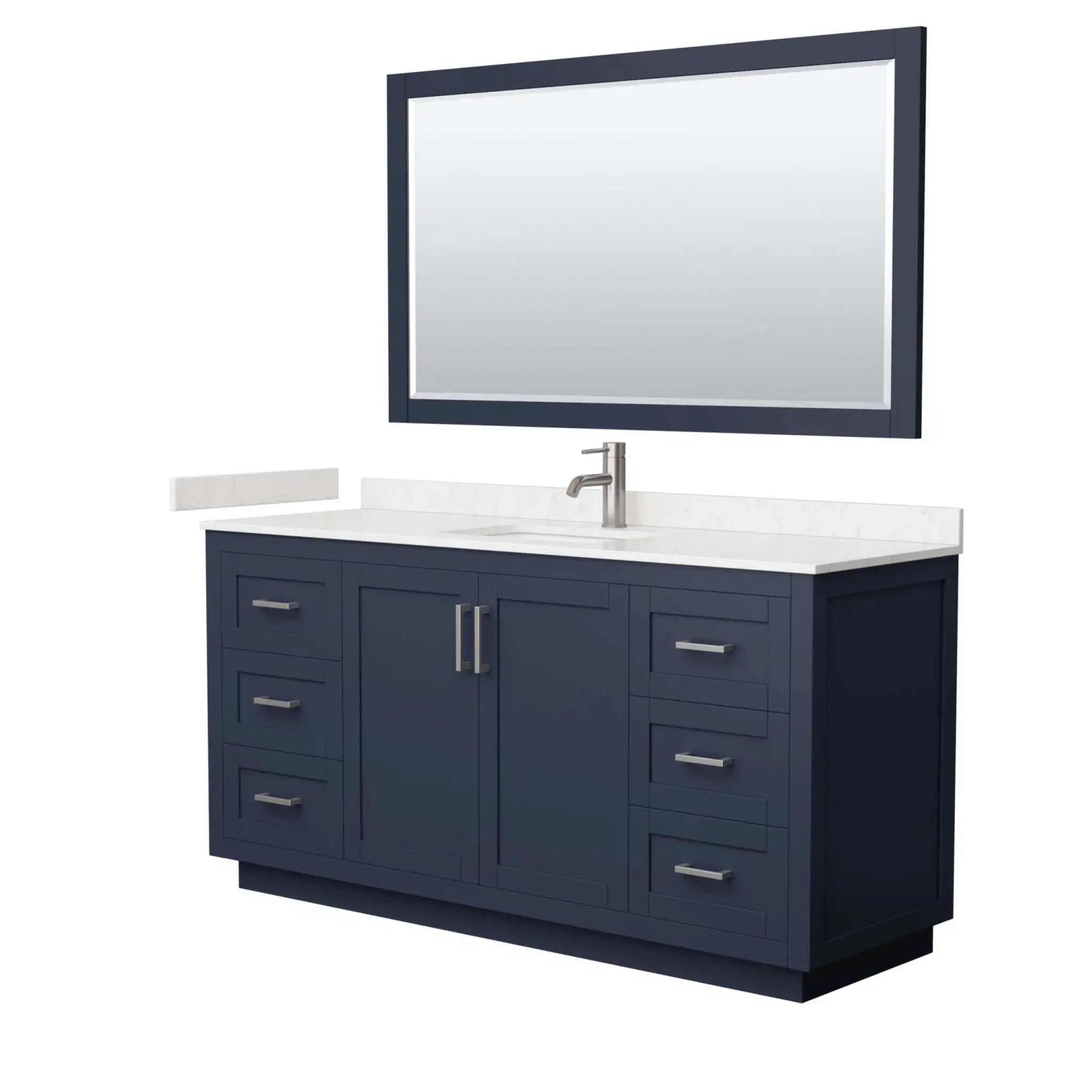 66" Miranda Single Bathroom Vanity in Dark Blue with Brushed Nickel Trim & 58" Mirror by Wyndham