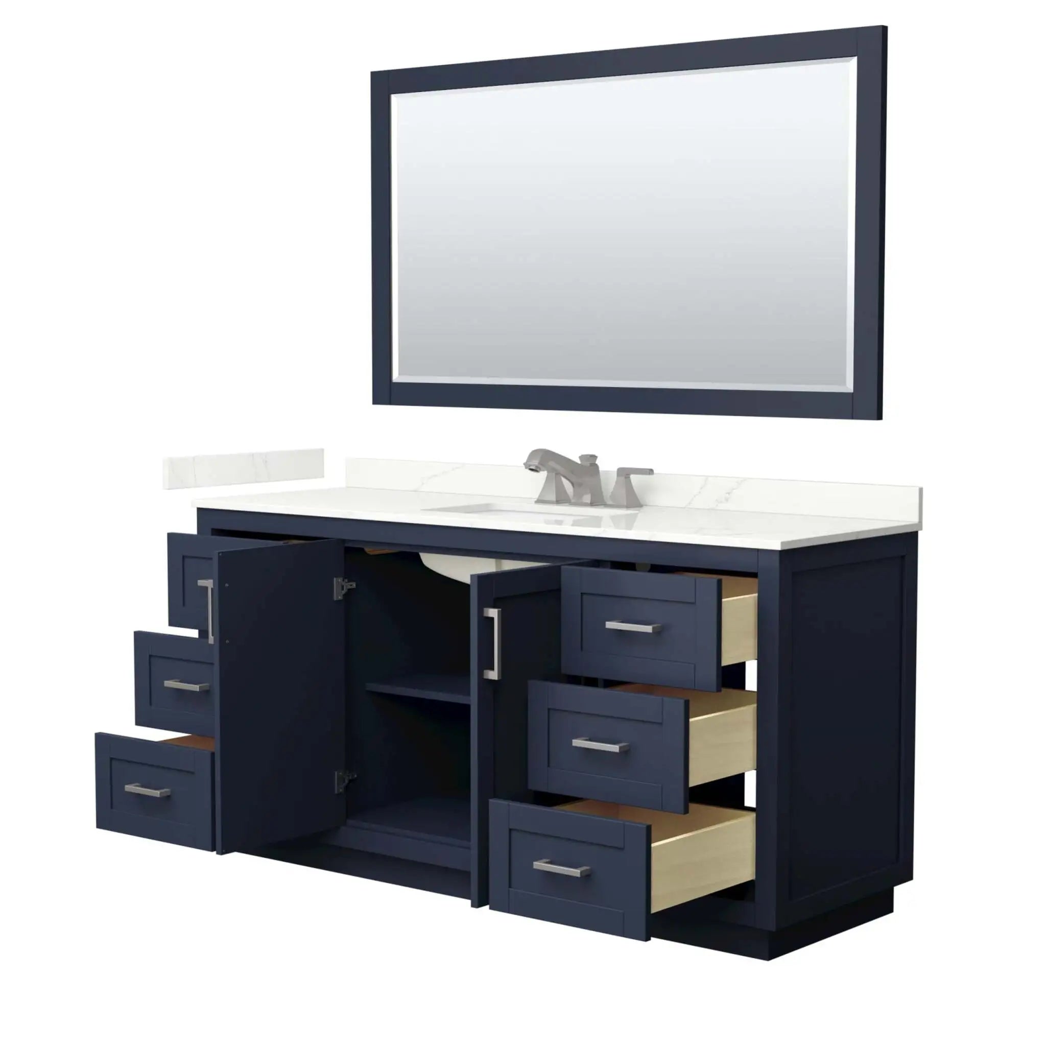 66" Miranda Single Bathroom Vanity in Dark Blue with Brushed Nickel Trim & 58" Mirror by Wyndham