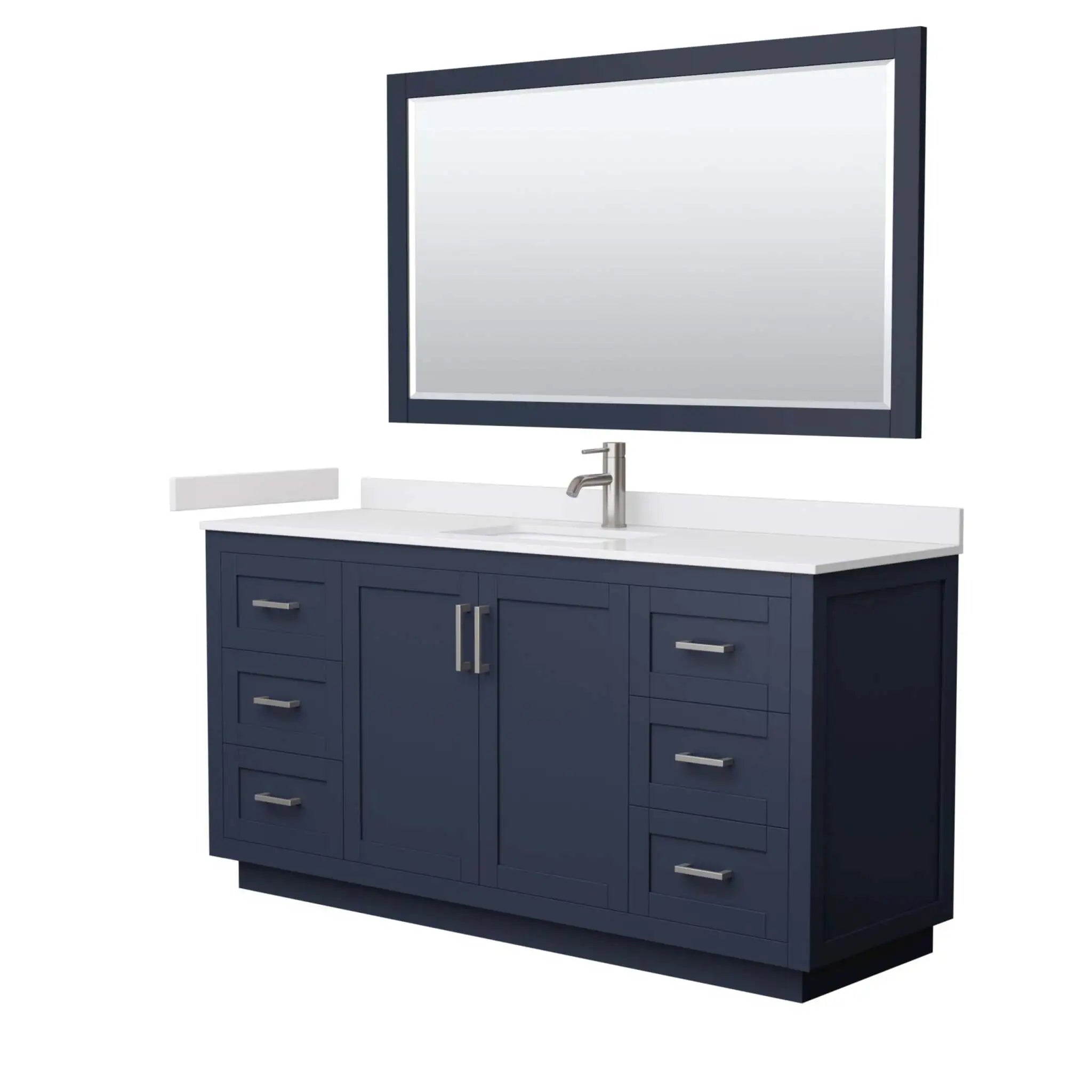 66" Miranda Single Bathroom Vanity in Dark Blue with Brushed Nickel Trim & 58" Mirror by Wyndham