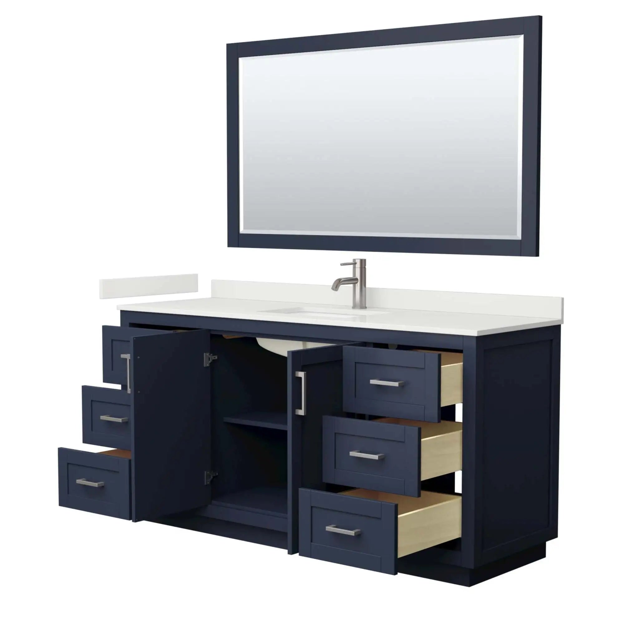 66" Miranda Single Bathroom Vanity in Dark Blue with Brushed Nickel Trim & 58" Mirror by Wyndham