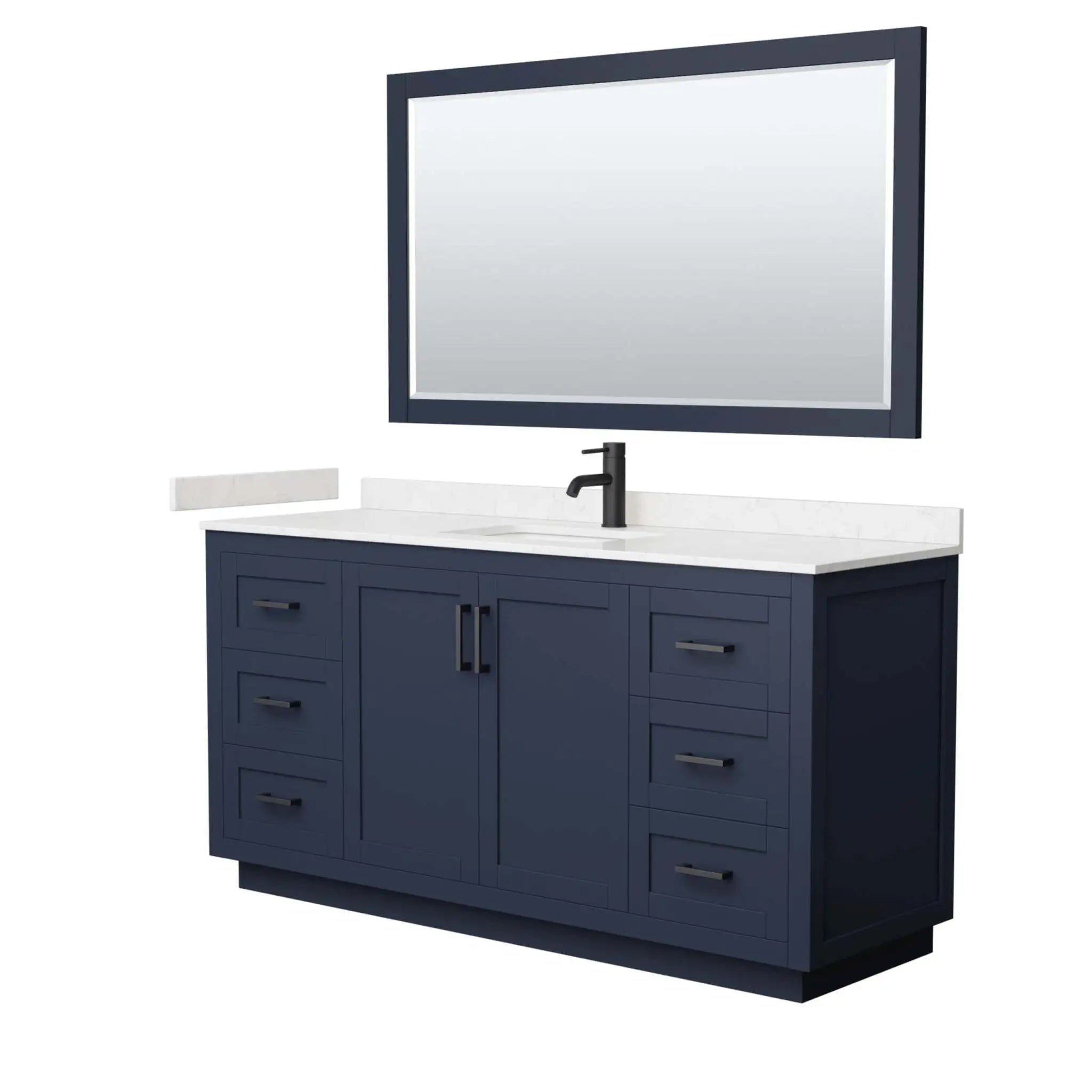 66" Miranda Single Bathroom Vanity in Dark Blue with Matte Black Trim & 58" Mirror by Wyndham