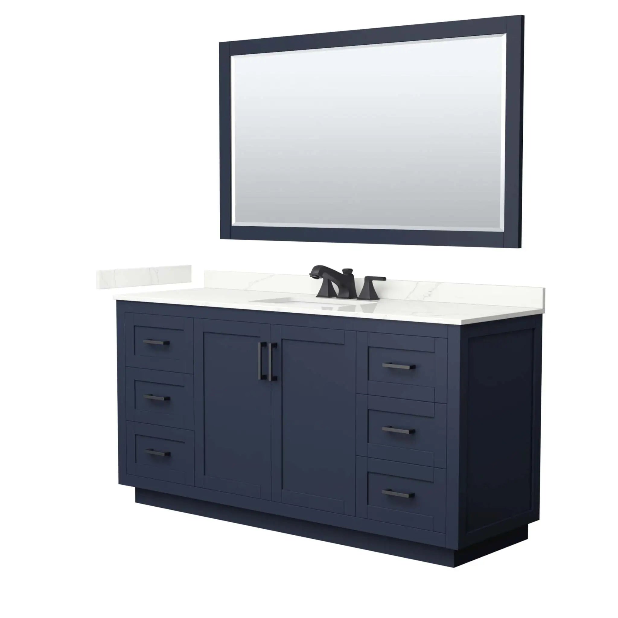 66" Miranda Single Bathroom Vanity in Dark Blue with Matte Black Trim & 58" Mirror by Wyndham