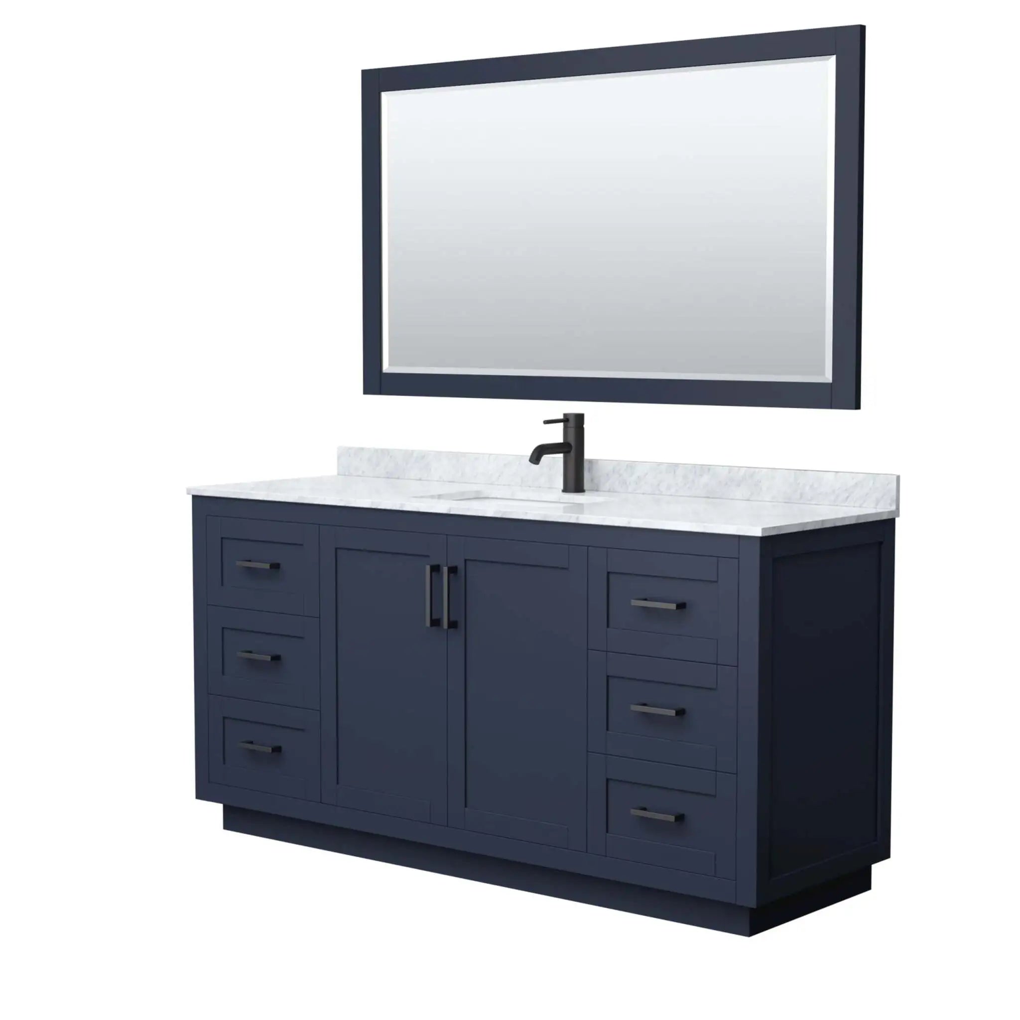 66" Miranda Single Bathroom Vanity in Dark Blue with Matte Black Trim & 58" Mirror by Wyndham