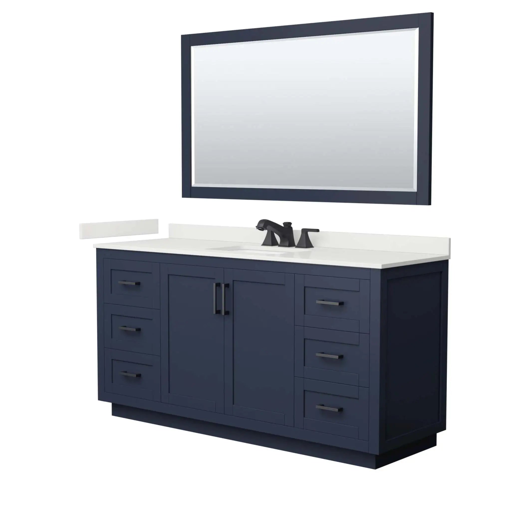 66" Miranda Single Bathroom Vanity in Dark Blue with Matte Black Trim & 58" Mirror by Wyndham