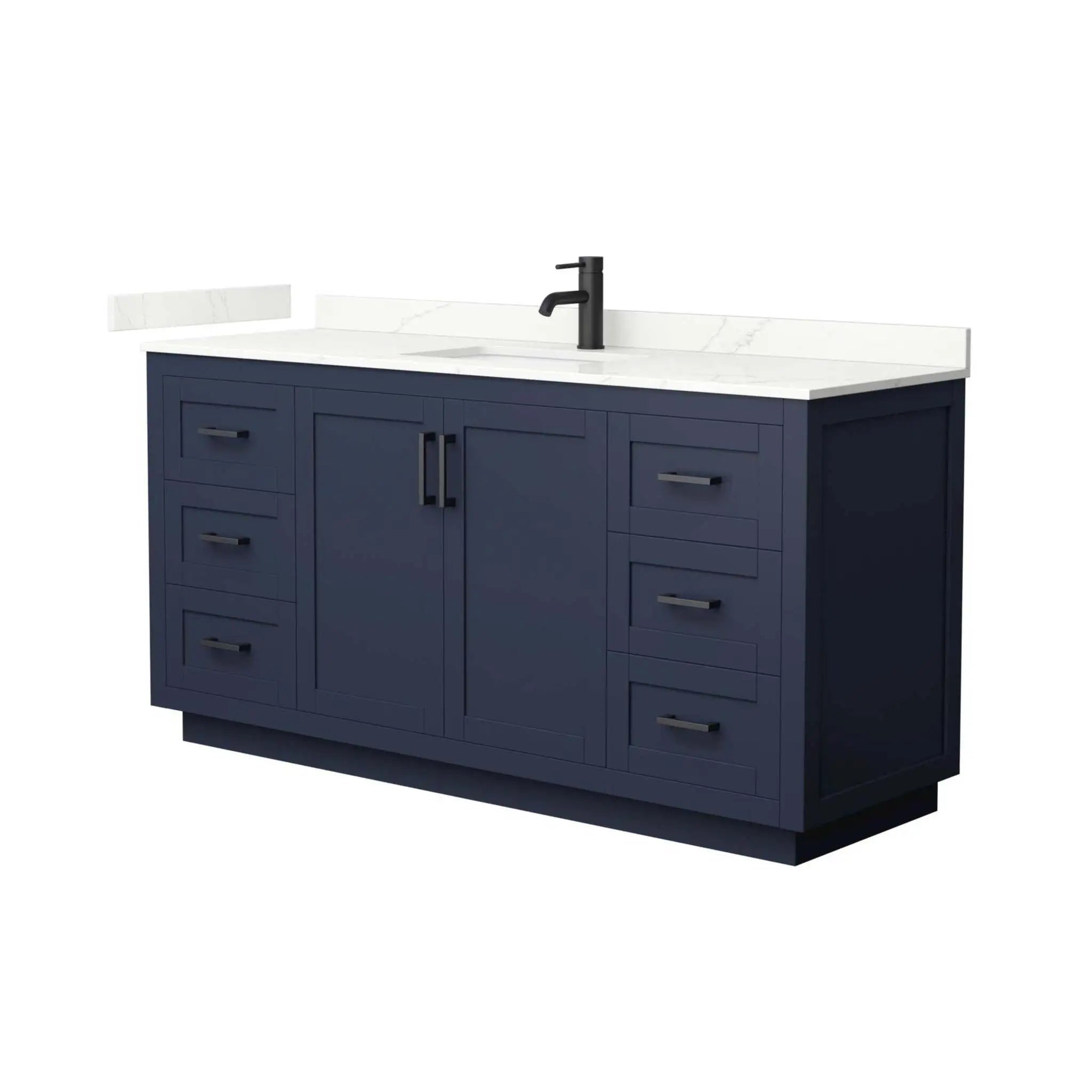 66" Miranda Single Bathroom Vanity in Dark Blue with Matte Black Trim by Wyndham