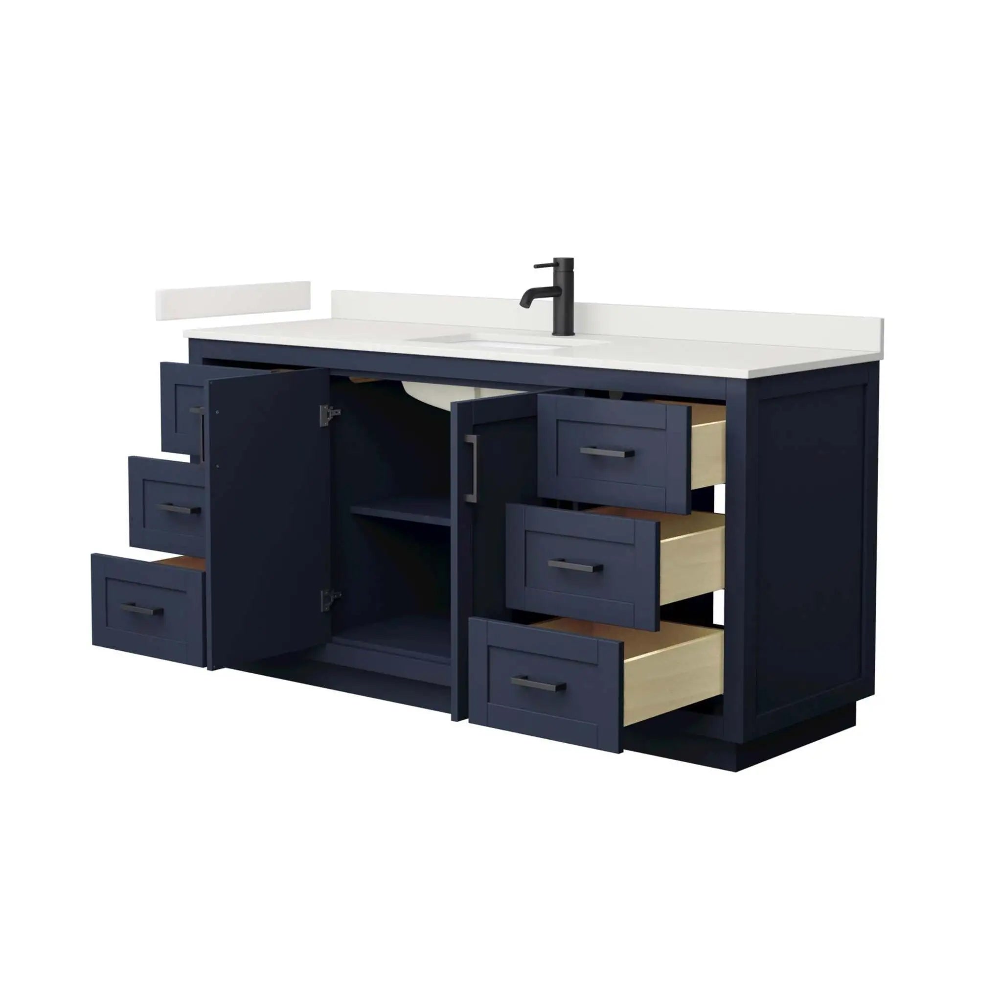 66" Miranda Single Bathroom Vanity in Dark Blue with Matte Black Trim by Wyndham