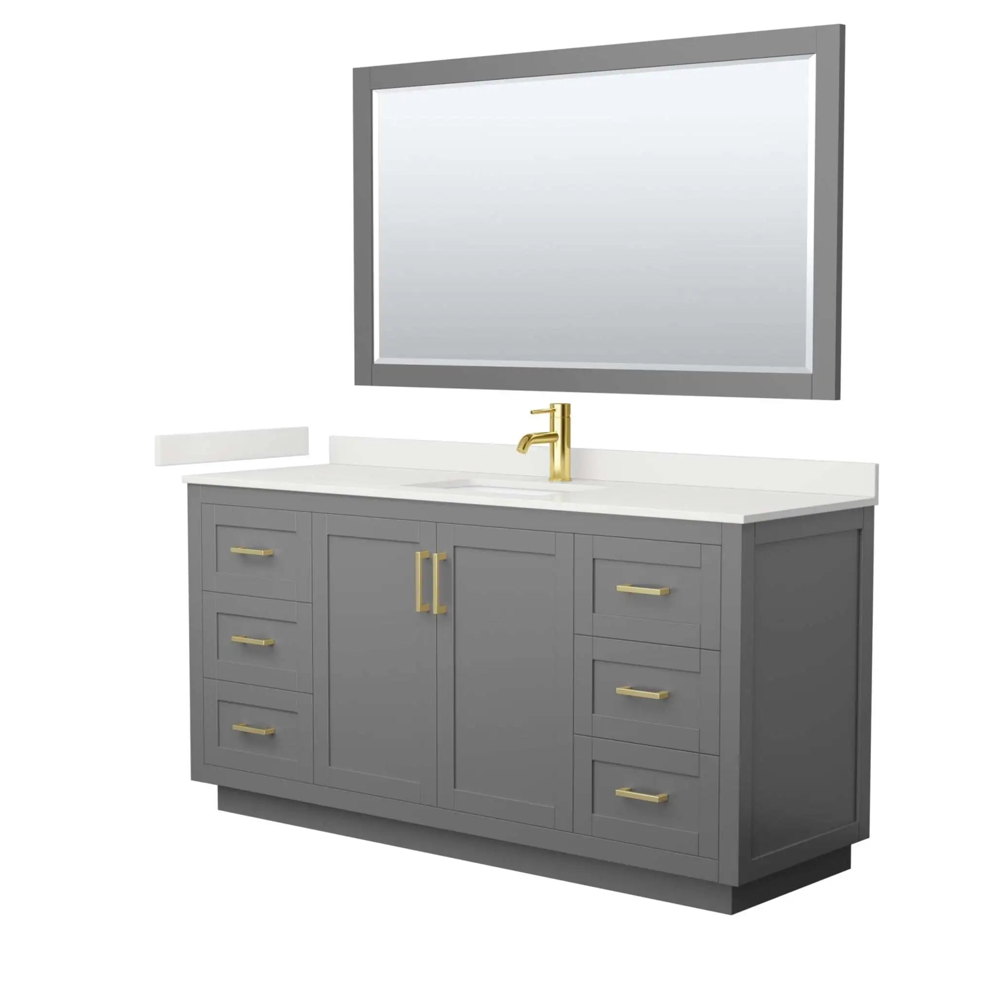 66" Miranda Single Bathroom Vanity in Dark Gray with Brushed Gold Trim & 58" Mirror by Wyndham