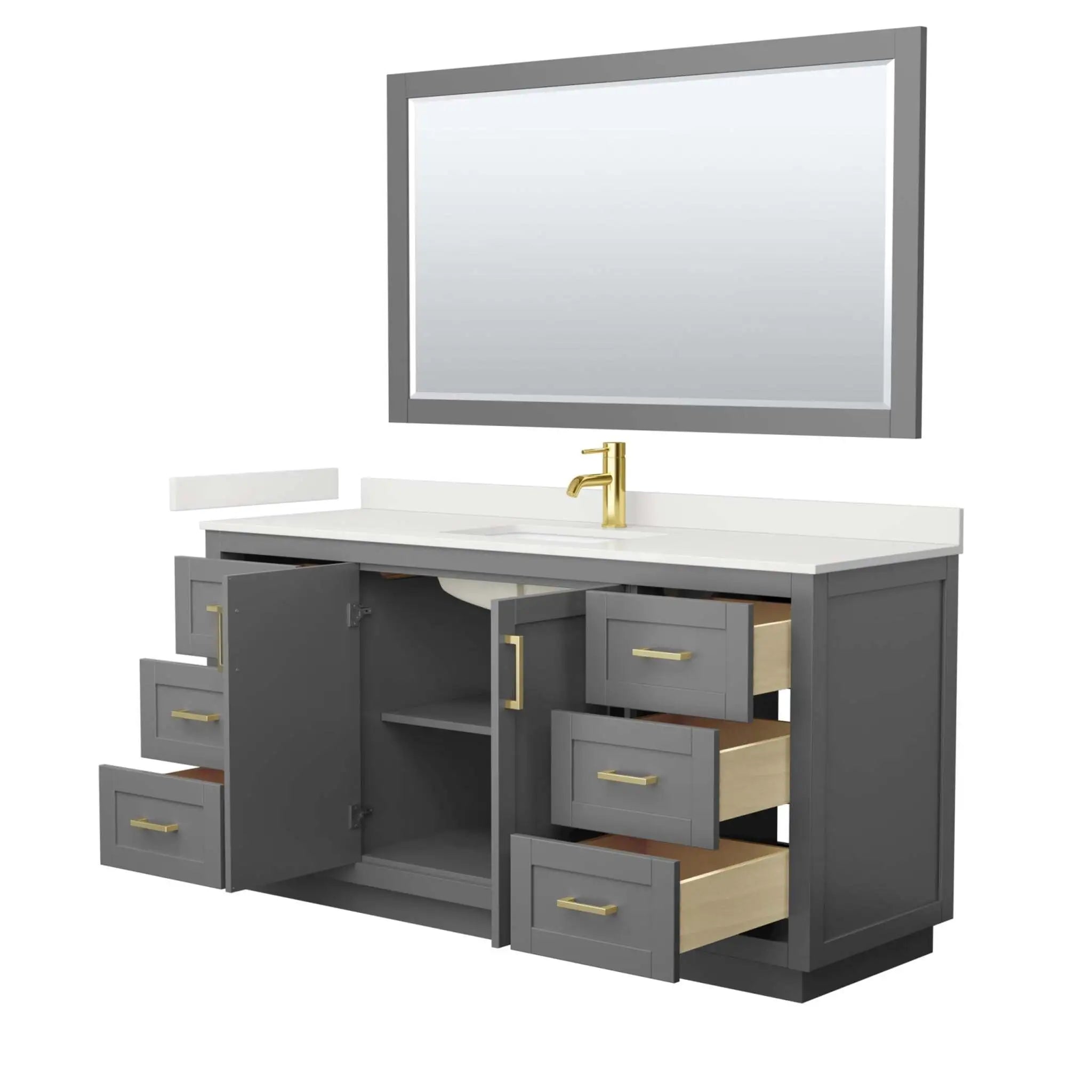 66" Miranda Single Bathroom Vanity in Dark Gray with Brushed Gold Trim & 58" Mirror by Wyndham