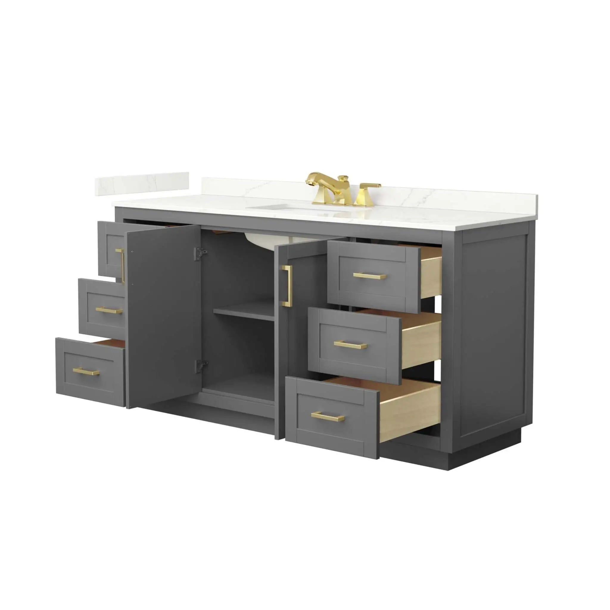 66" Miranda Single Bathroom Vanity in Dark Gray with Brushed Gold Trim by Wyndham