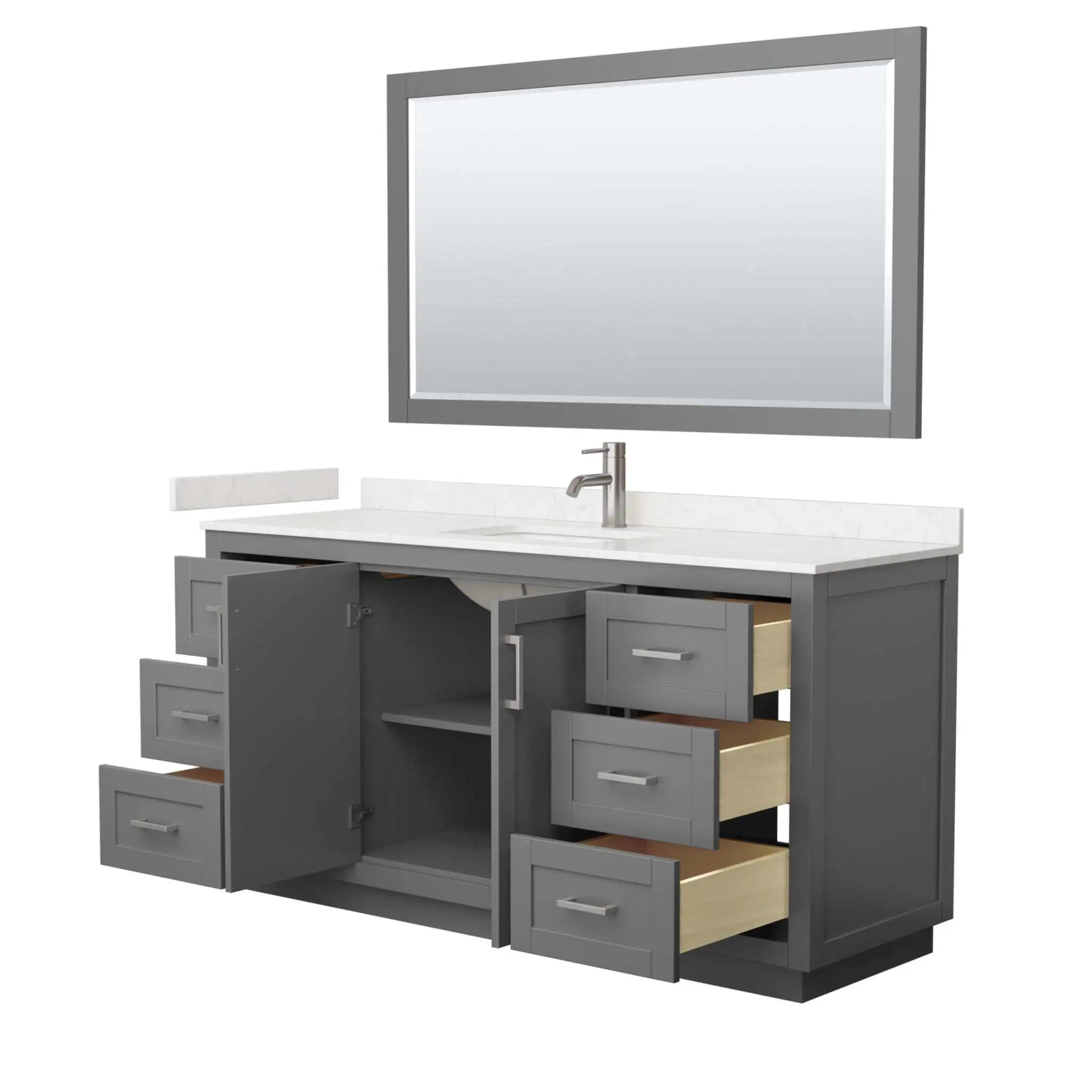 66" Miranda Single Bathroom Vanity in Dark Gray with Brushed Nickel Trim & 58" Mirror by Wyndham