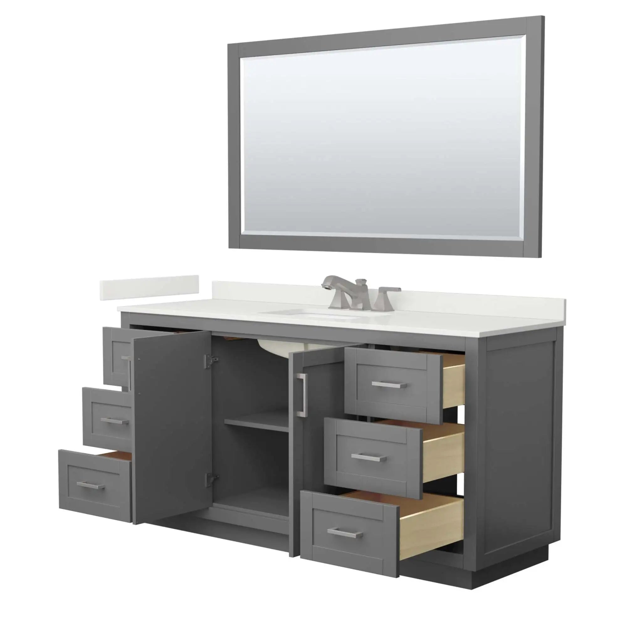 66" Miranda Single Bathroom Vanity in Dark Gray with Brushed Nickel Trim & 58" Mirror by Wyndham