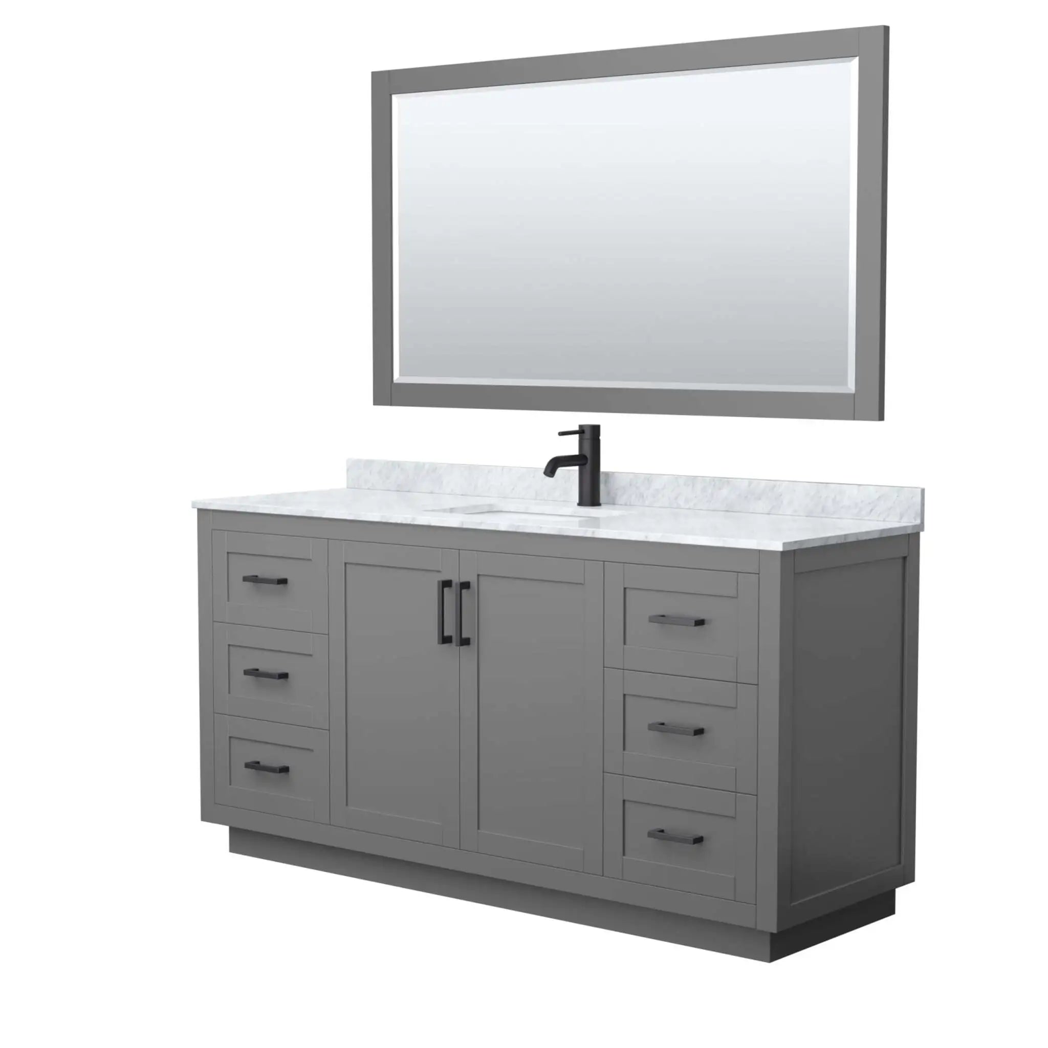 66" Miranda Single Bathroom Vanity in Dark Gray with Matte Black Trim & 58" Mirror by Wyndham