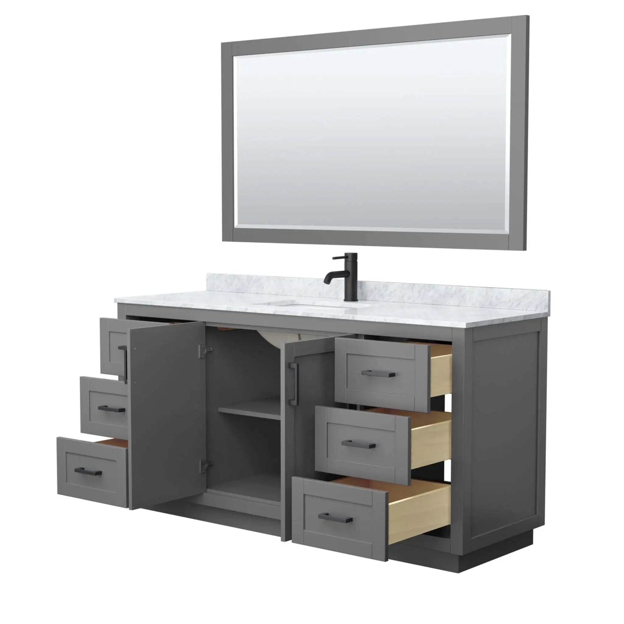 66" Miranda Single Bathroom Vanity in Dark Gray with Matte Black Trim & 58" Mirror by Wyndham