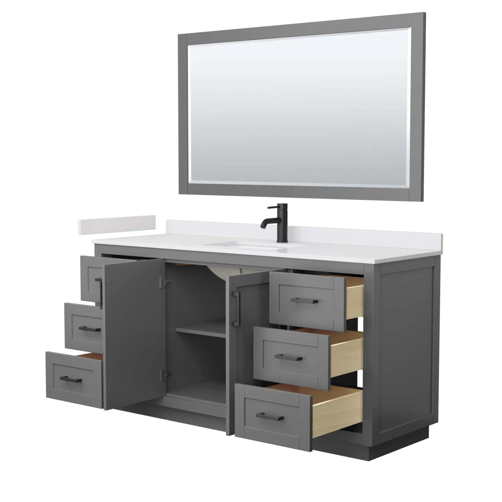 66" Miranda Single Bathroom Vanity in Dark Gray with Matte Black Trim & 58" Mirror by Wyndham
