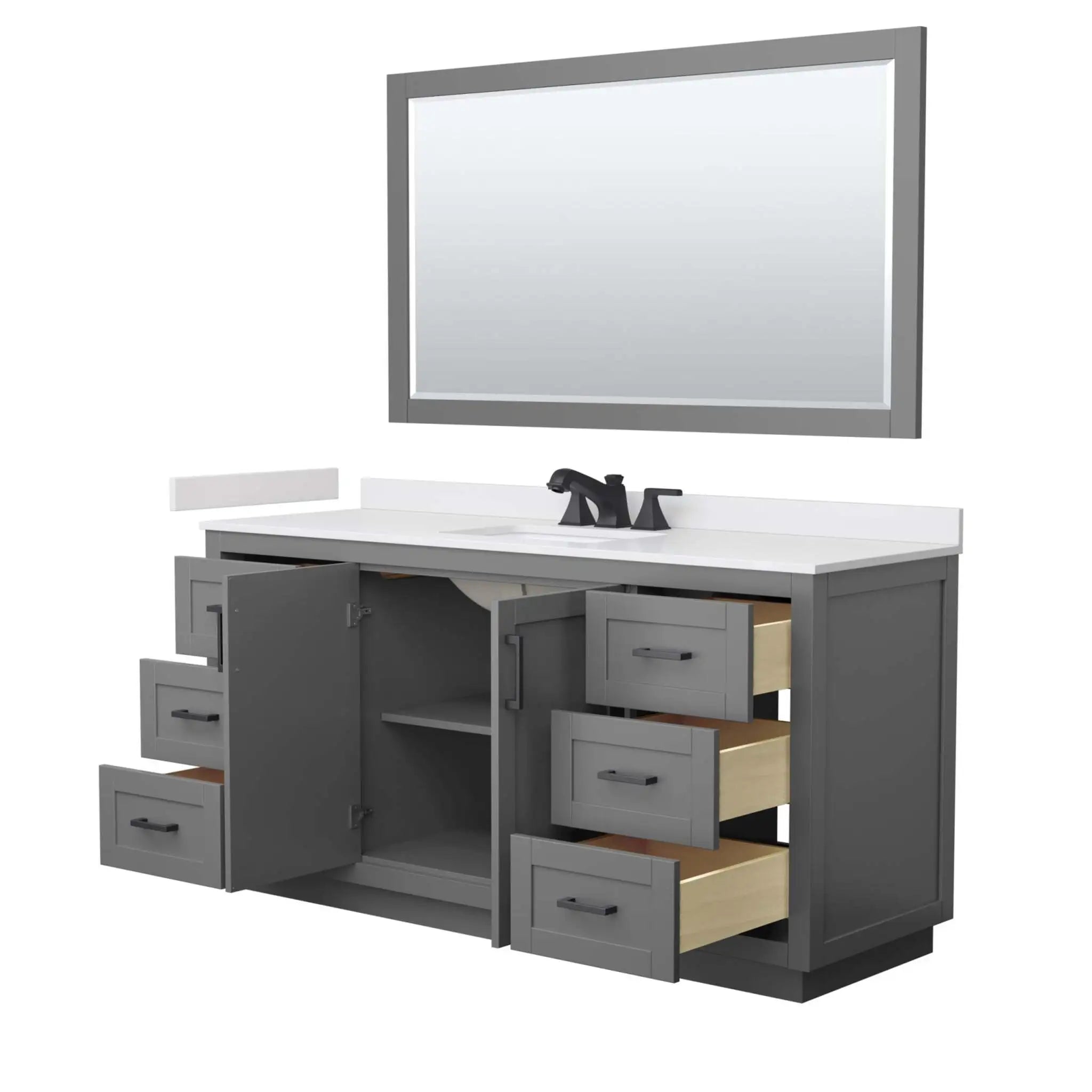 66" Miranda Single Bathroom Vanity in Dark Gray with Matte Black Trim & 58" Mirror by Wyndham