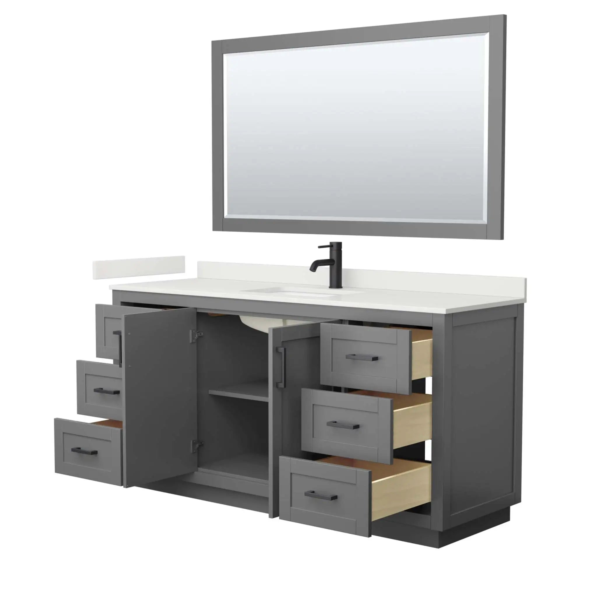 66" Miranda Single Bathroom Vanity in Dark Gray with Matte Black Trim & 58" Mirror by Wyndham