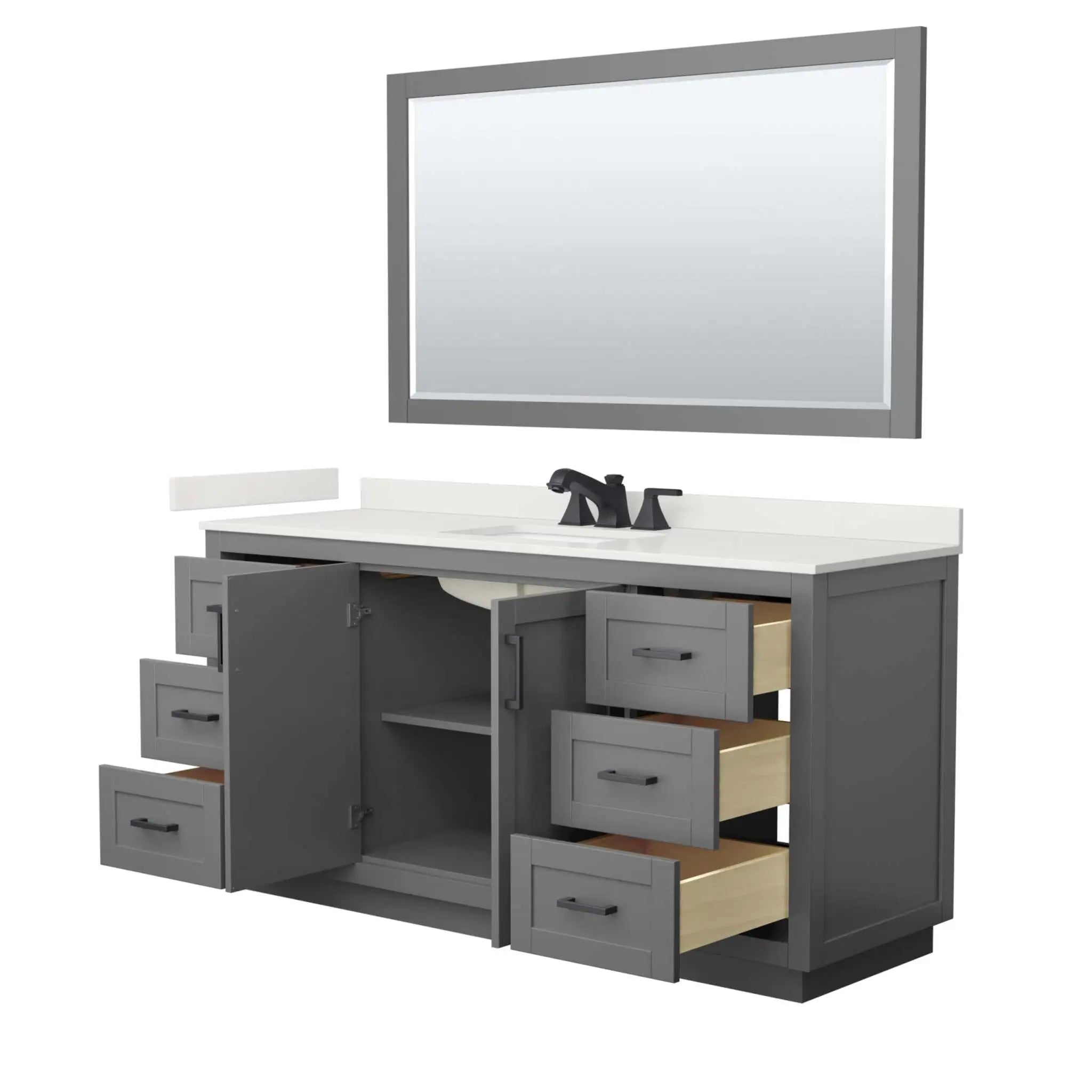 66" Miranda Single Bathroom Vanity in Dark Gray with Matte Black Trim & 58" Mirror by Wyndham
