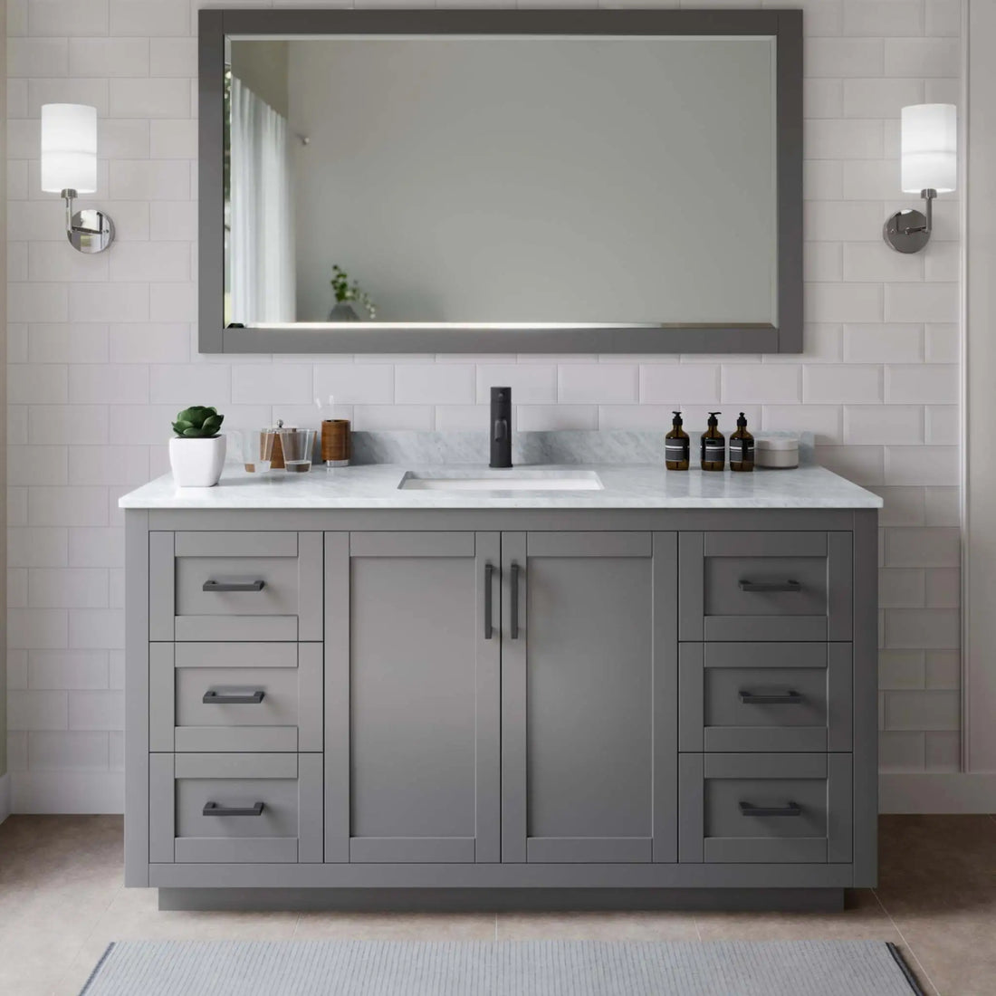 66" Miranda Single Bathroom Vanity in Dark Gray with Matte Black Trim by Wyndham