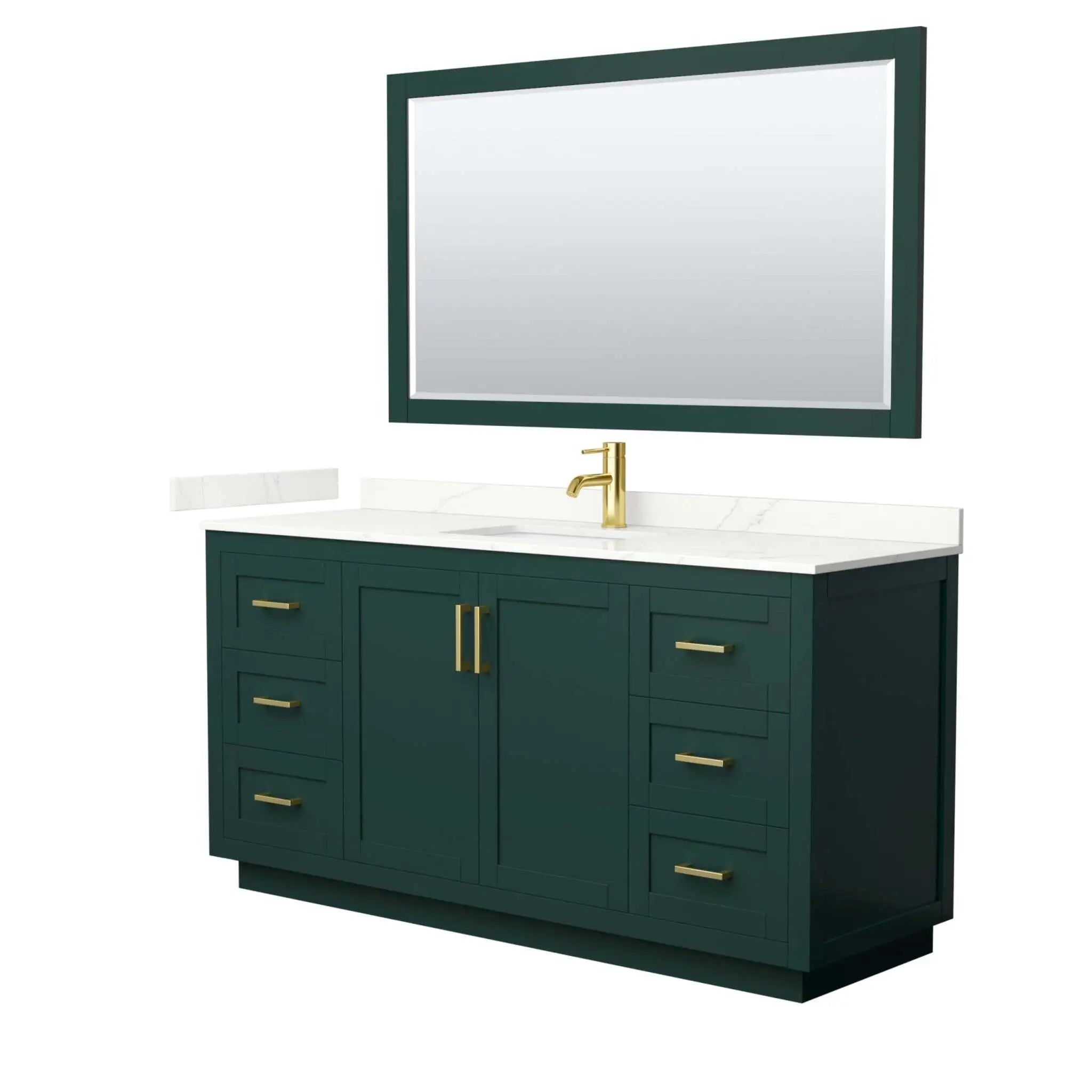 66" Miranda Single Bathroom Vanity in Green with Brushed Gold Trim & 58" Mirror by Wyndham