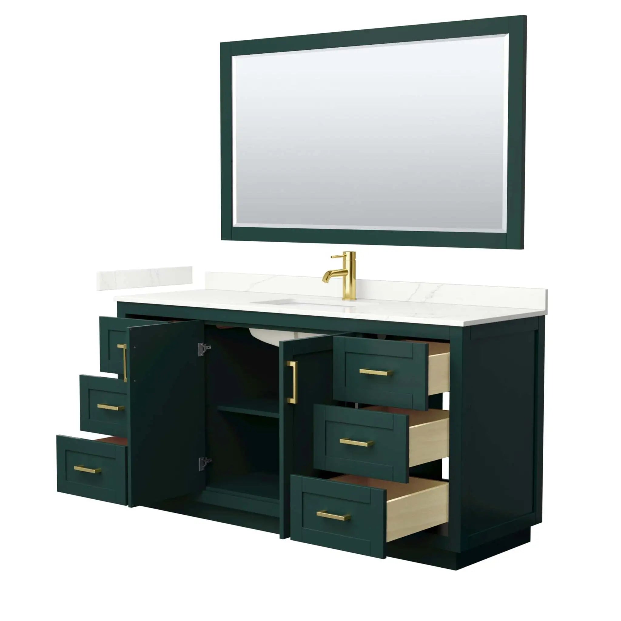 66" Miranda Single Bathroom Vanity in Green with Brushed Gold Trim & 58" Mirror by Wyndham