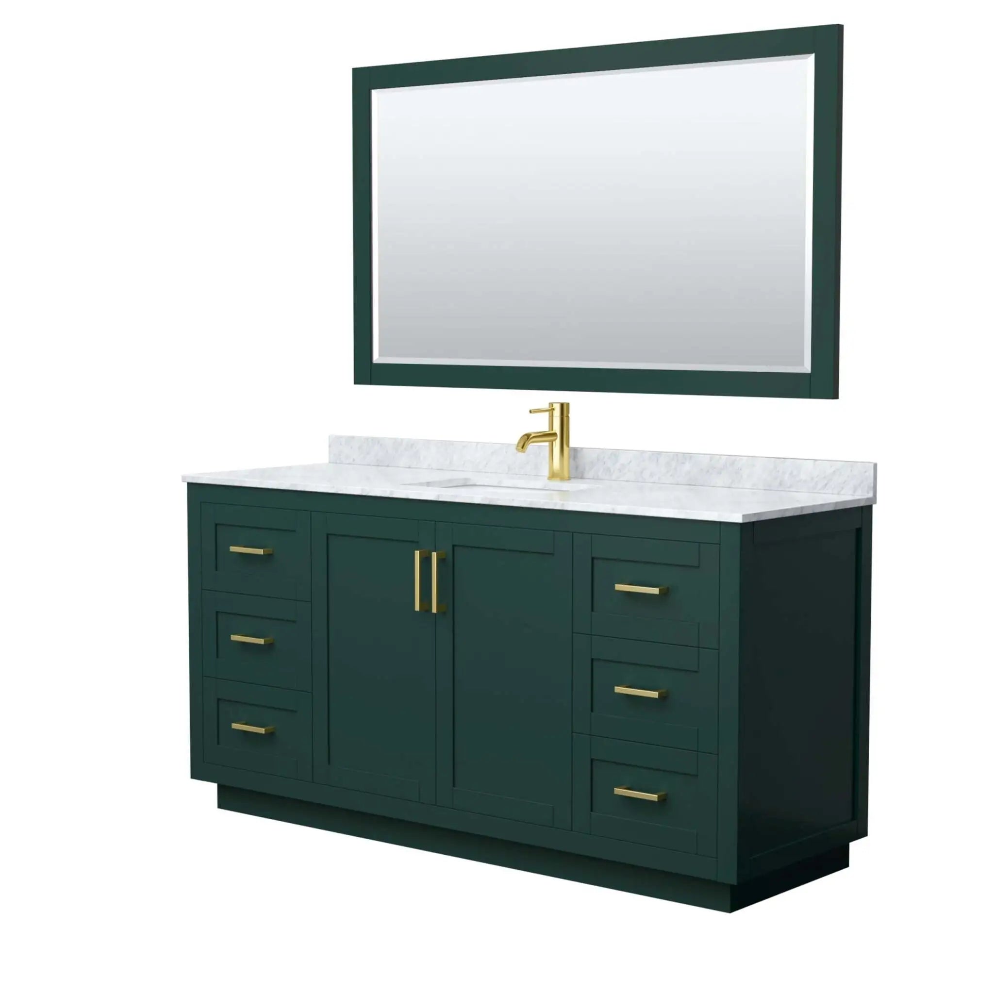 66" Miranda Single Bathroom Vanity in Green with Brushed Gold Trim & 58" Mirror by Wyndham