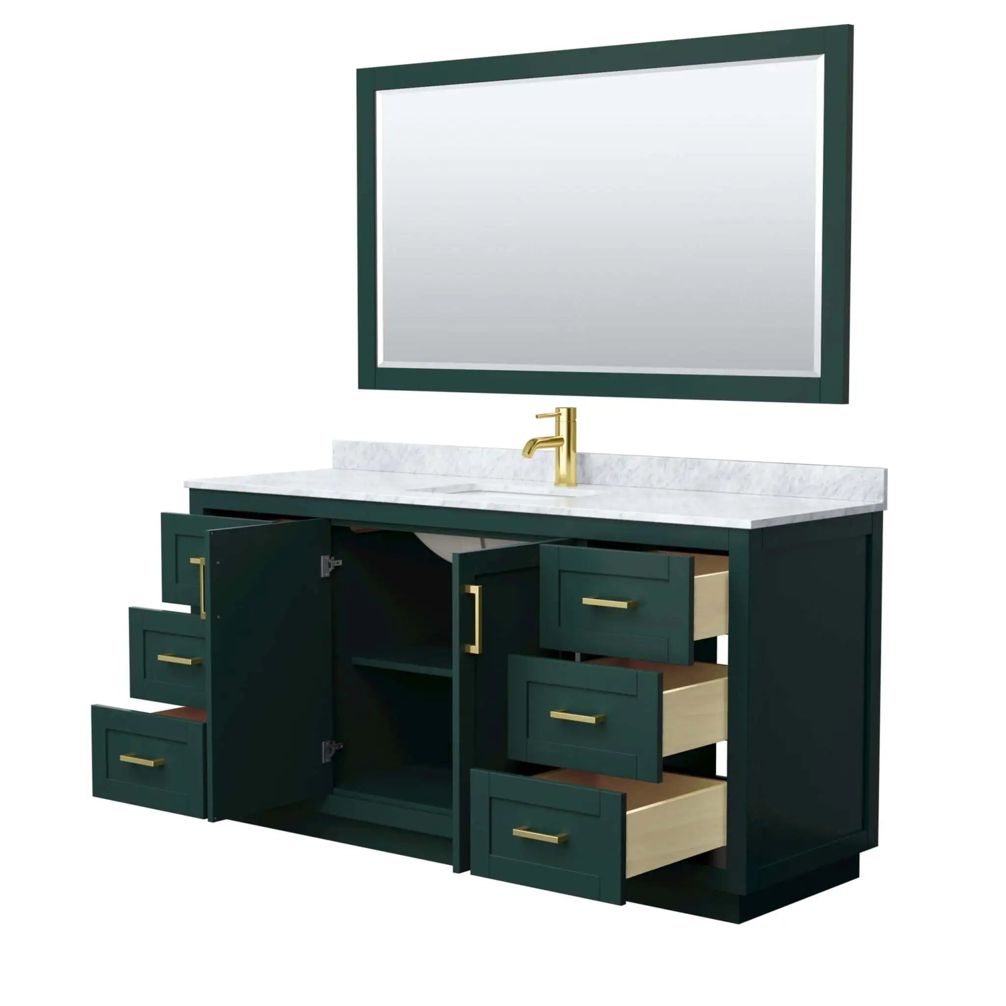66" Miranda Single Bathroom Vanity in Green with Brushed Gold Trim & 58" Mirror by Wyndham