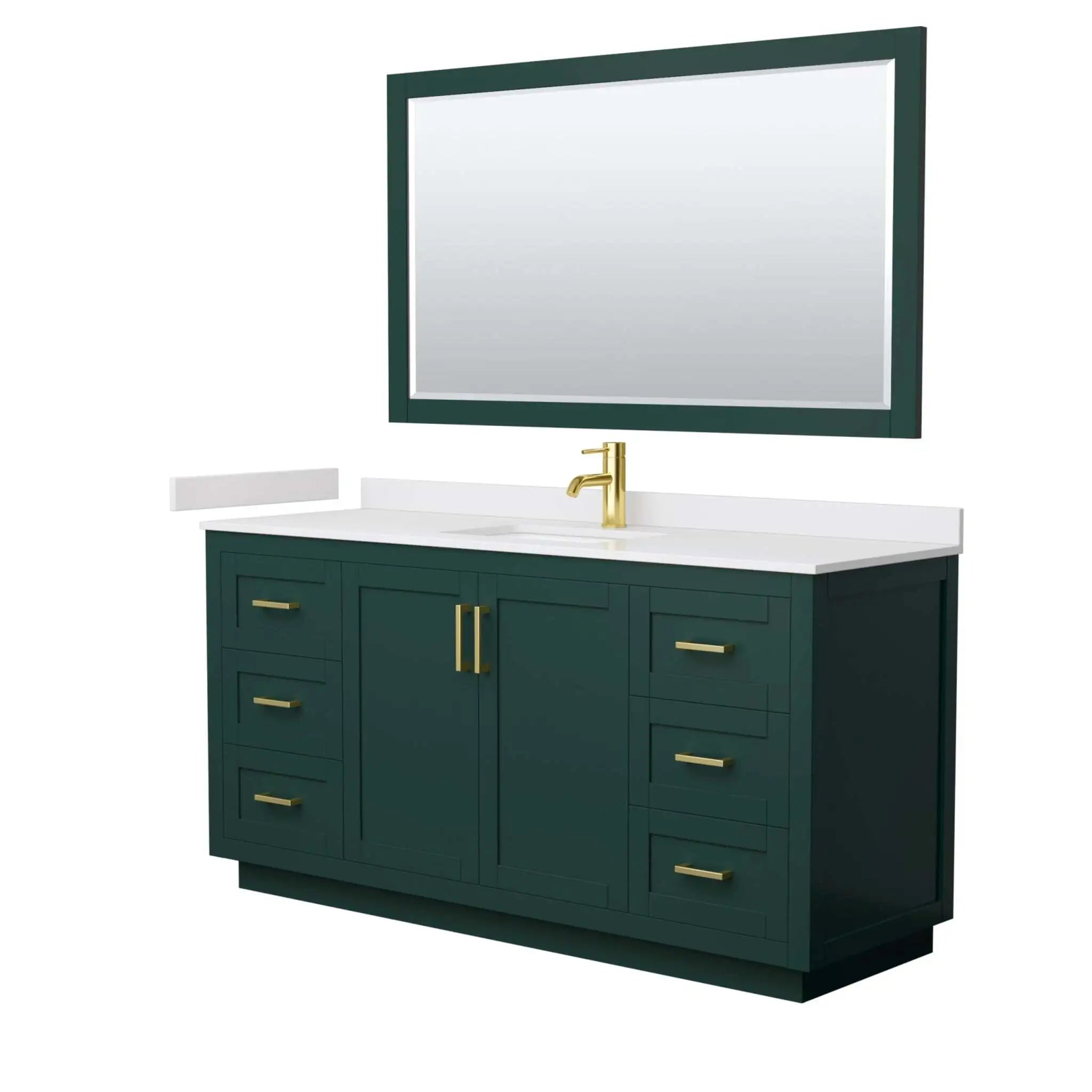 66" Miranda Single Bathroom Vanity in Green with Brushed Gold Trim & 58" Mirror by Wyndham